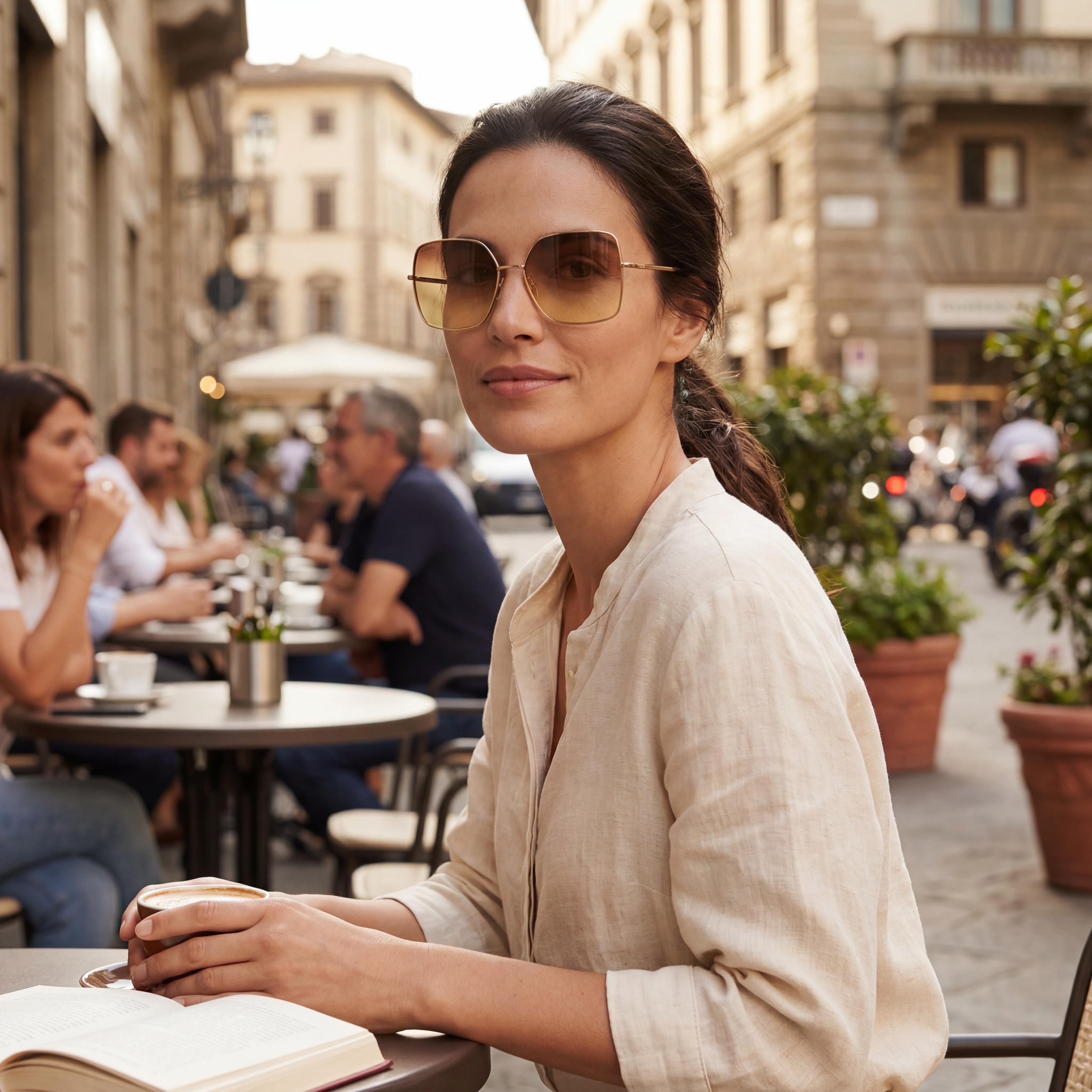 MaxMara Classic Women's Metal Square Sunglasses 59mm - Bright Gold Frame with Gradient Brown Lenses, Photo 5