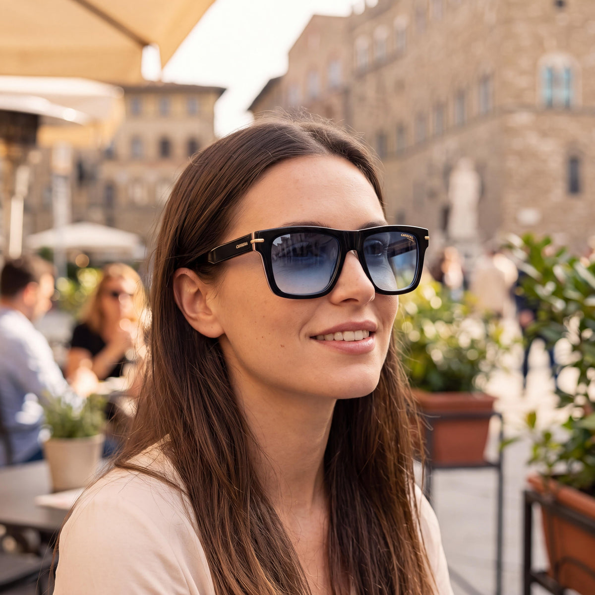 Gafas de sol Carrera 305/S unisex con montura de acetato negro a rayas, lentes azules degradadas, sin polarizar y con protección UV 54-17-150, Photo 6