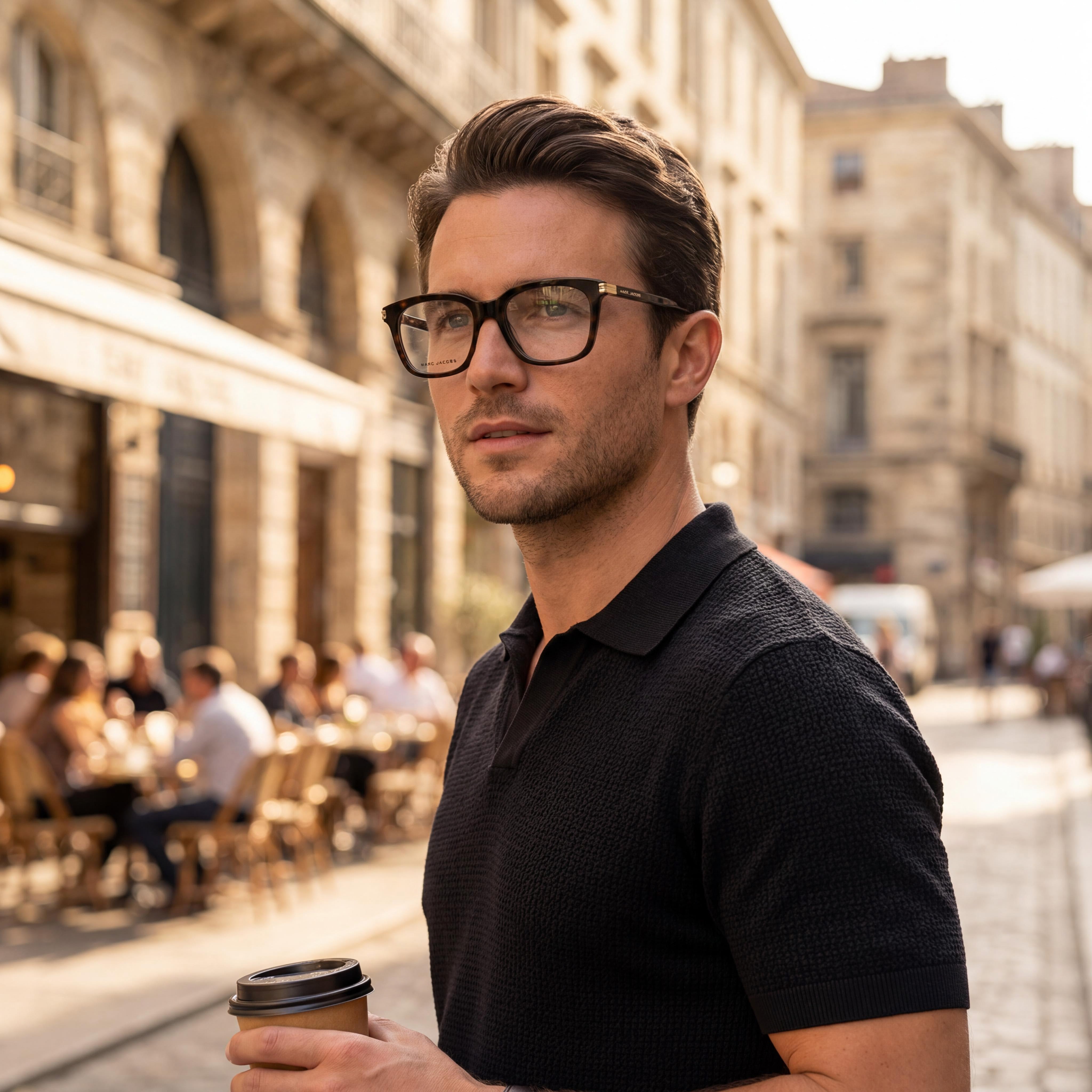 Marc Jacobs Modern Men’s Eyeglasses featuring Havana Acetate Frame and Transparent Lenses, 52mm Lens Width, Photo 4