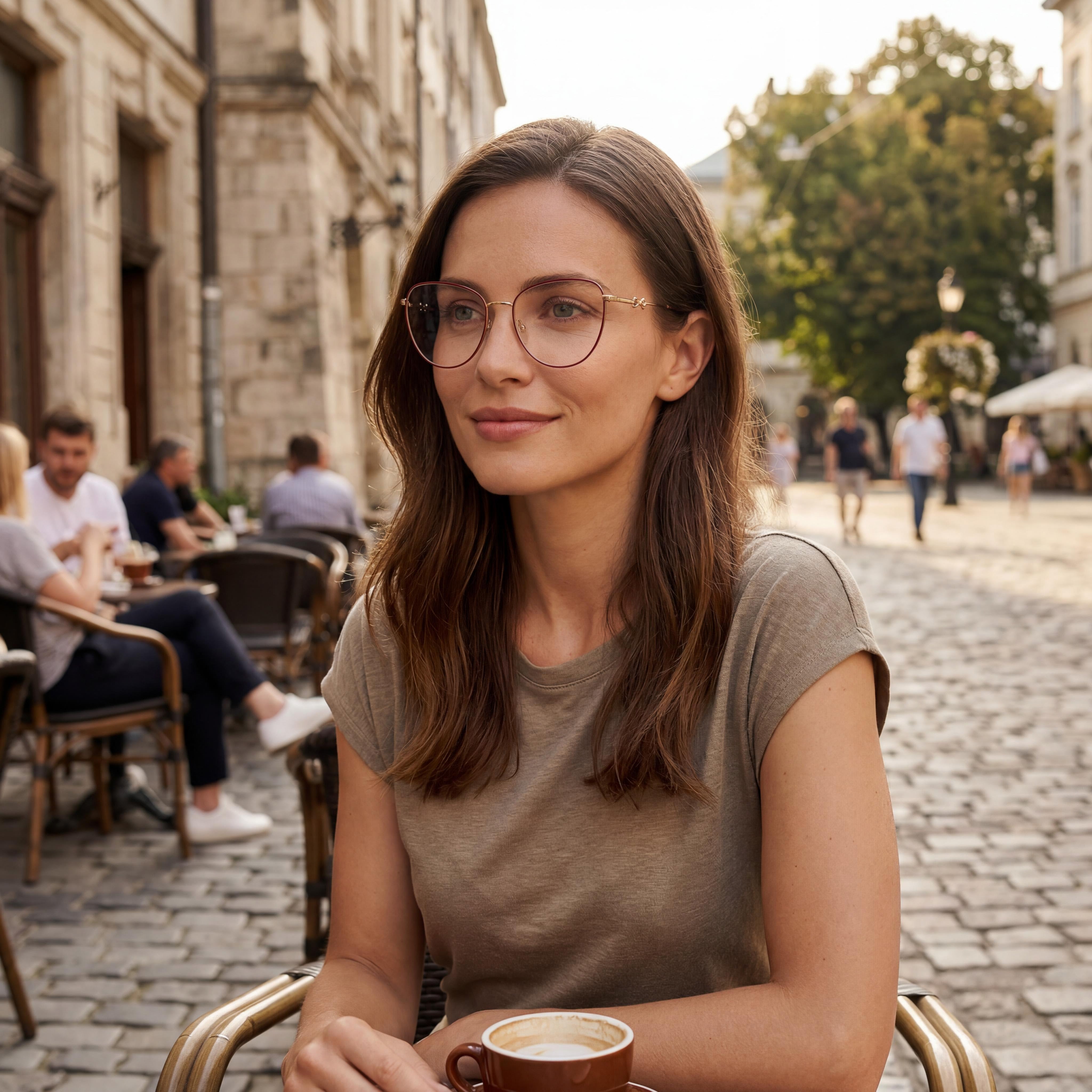 Gafas clásicas de mujer Carolina Herrera con montura de metal rojo y dorado y lentes no polarizadas de 56 mm, Photo 5