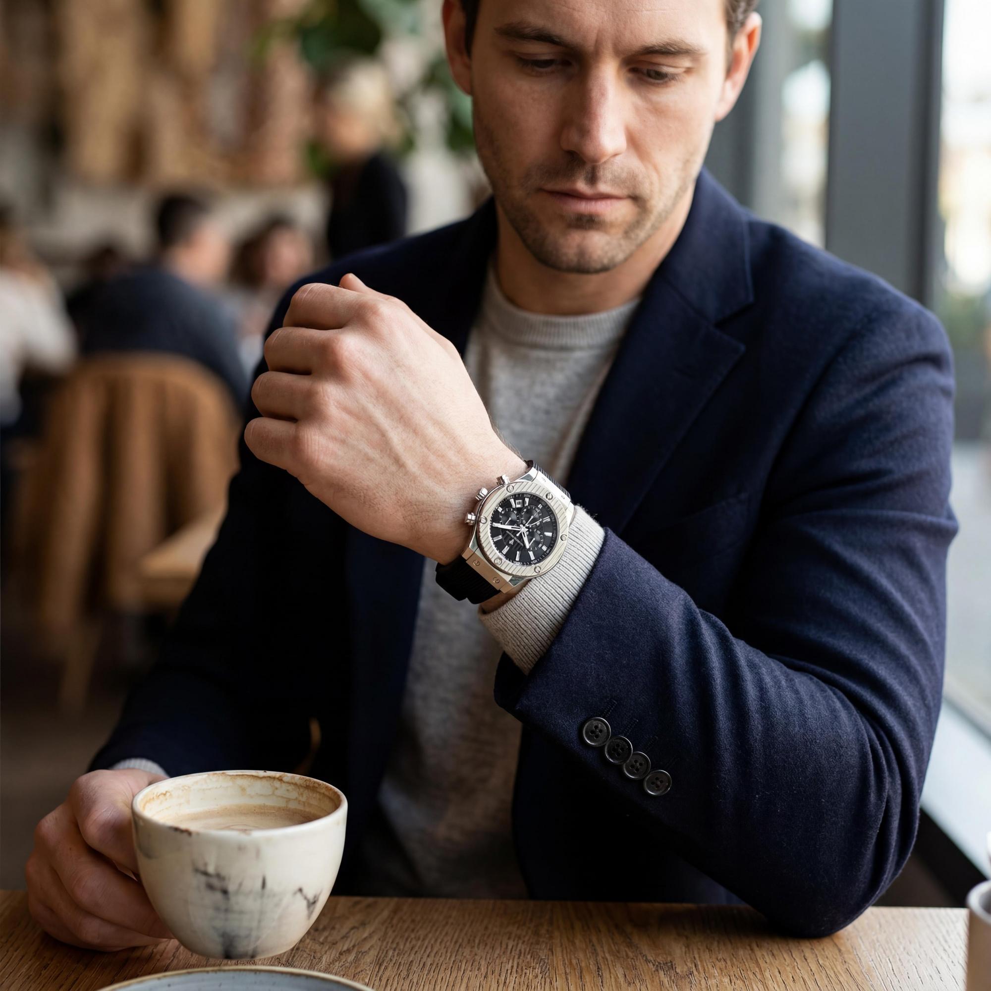 Christian Van Sant Strap Men's Black Stainless Steel Case Rubber Strap Water Resistant Watch, Photo 4