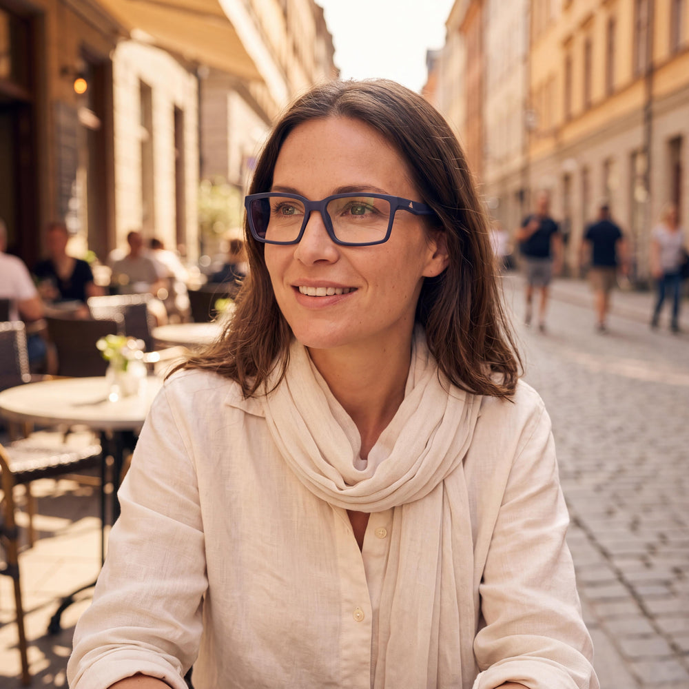 Gafas ópticas clásicas adidas para mujer con montura inyectada en azul mate y lentes no graduadas de 56 mm