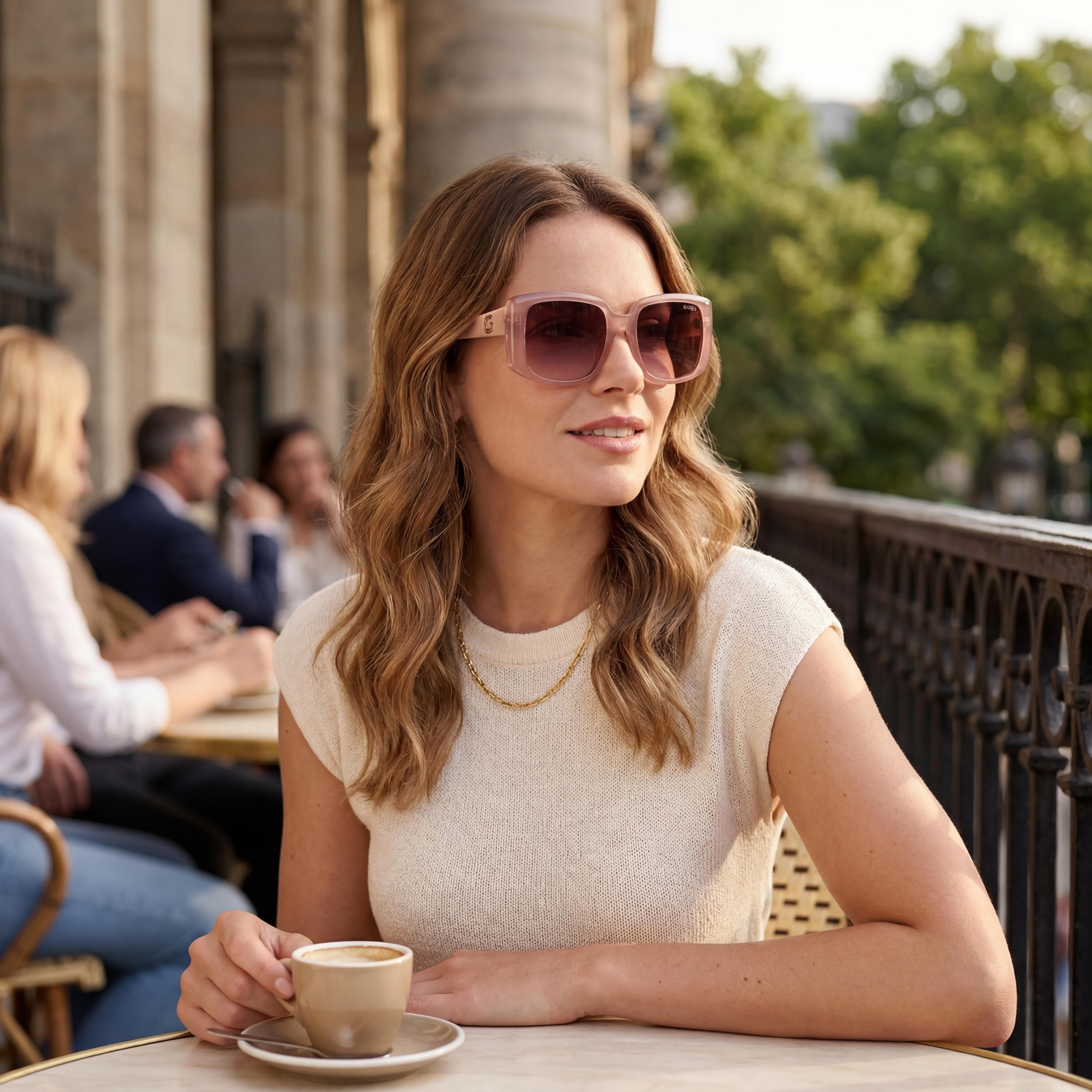 GUESS Women's Emery Oversize Square Plastic Sunglasses, Bright Beige Frame, Gradient Brown Lenses, UV Protection, Photo 6