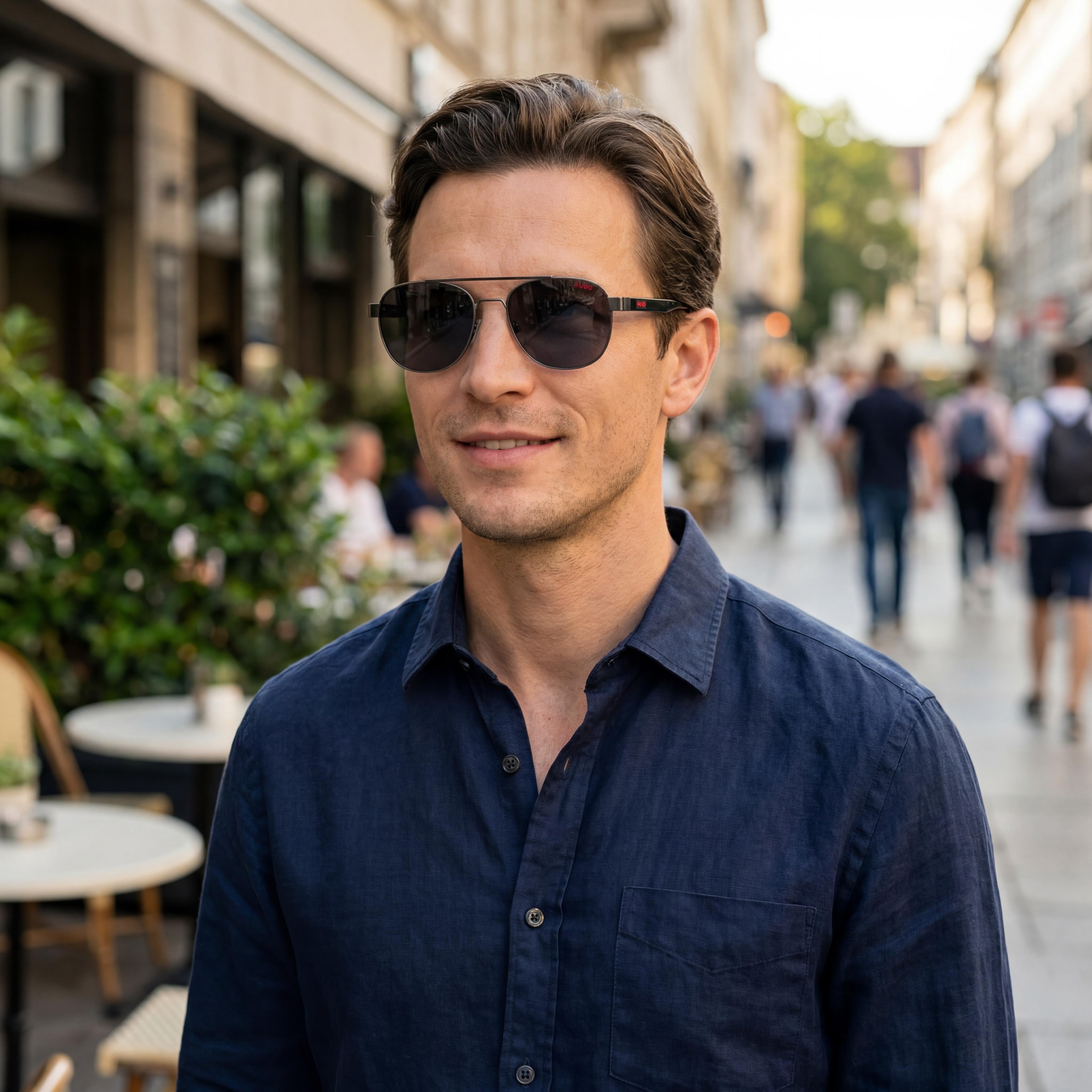 HUGO Casual Men's Matte Dark Ruthenium Metal UV Protected Sunglasses with Smoky Dark Brown Lenses 54mm, Photo 6