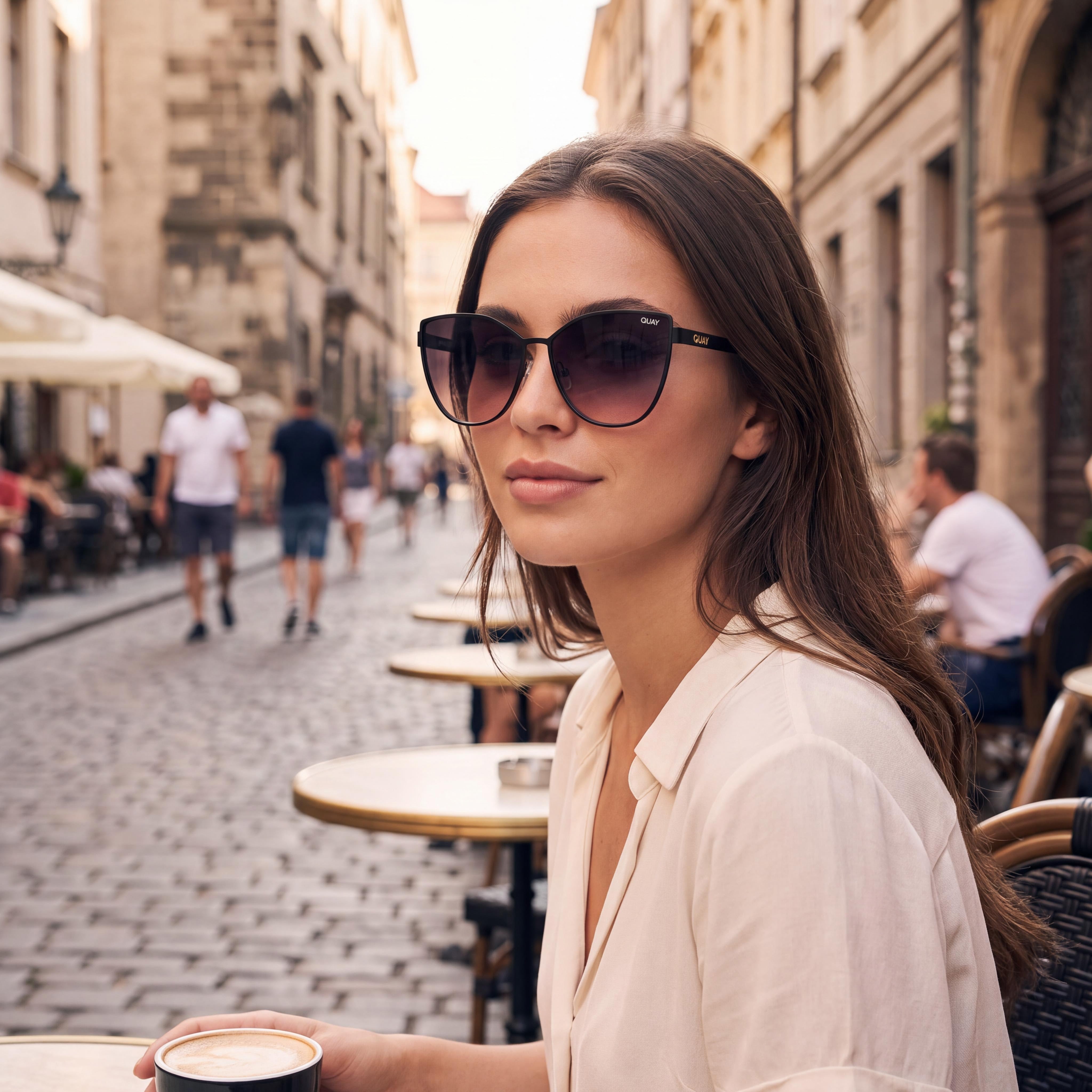 QUAY AUSTRALIA In Pursuit Women's Black Pink Plastic Frame Black Plum Pink Lens UV Protection Sunglasses 64mm, Photo 6