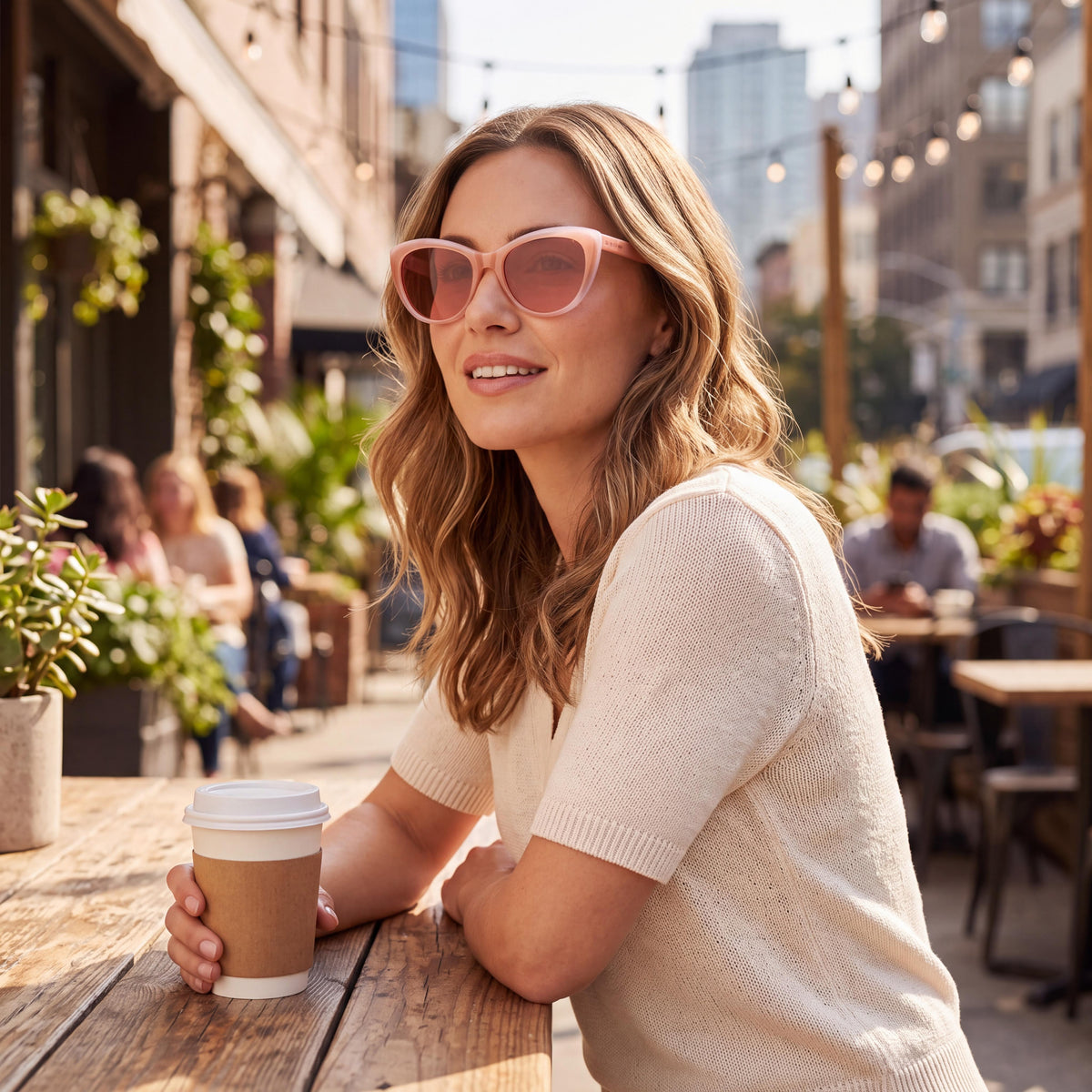 Gafas de sol polarizadas de plástico ojo de gato para mujer Cole Haan Ch7087, color rubor degradado, 53 mm, Photo 4