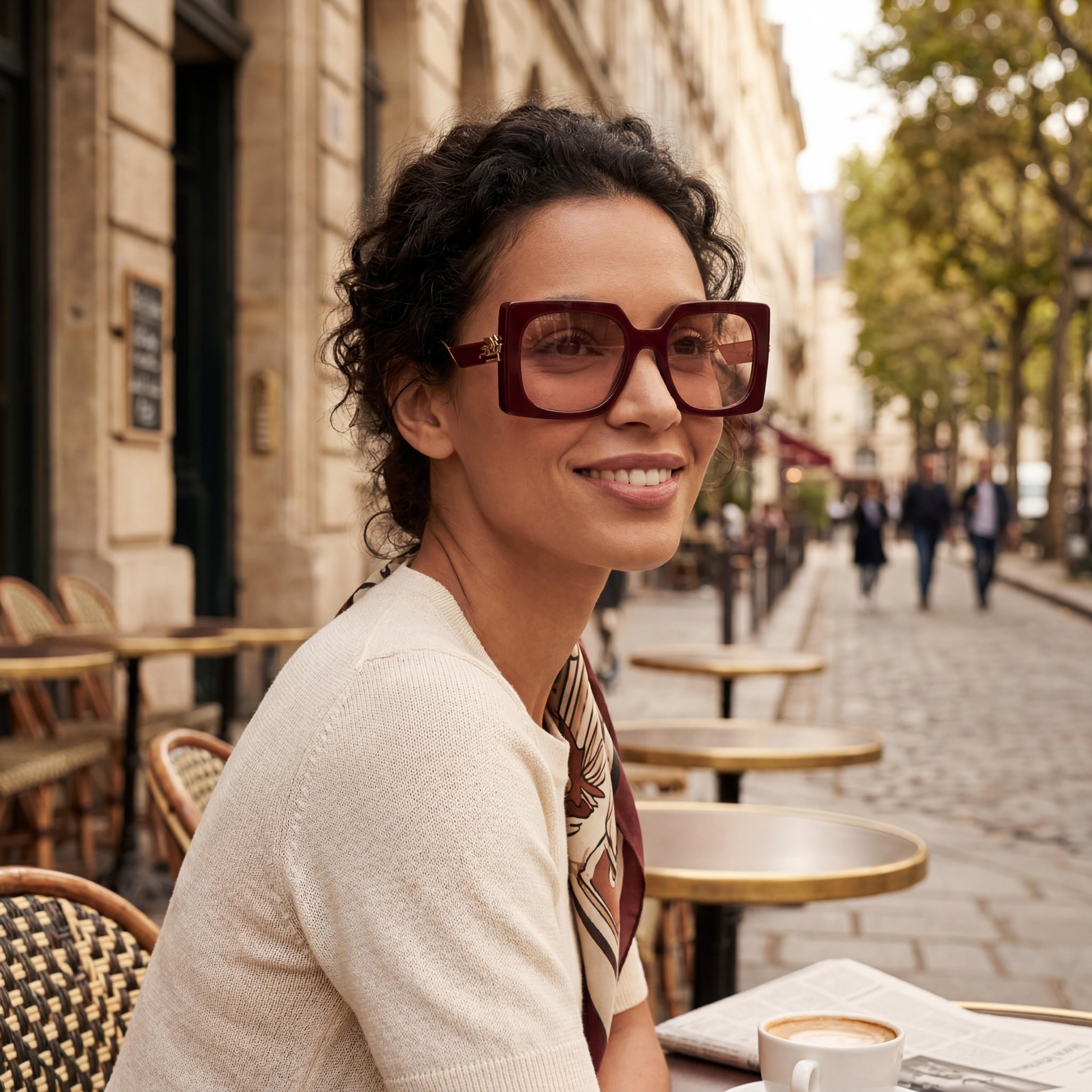Gafas de sol de acetato Etro para mujer, estilo informal, color rojo vino, con lentes plateadas de destello rosa, talla 54-23-140, Photo 5