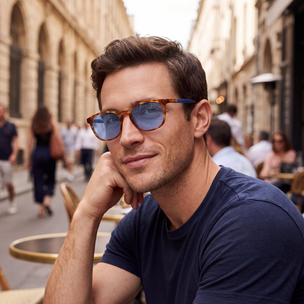 GANT GA718653V Men's Acetate Non-Polarized Sunglasses, Blonde Havana Blue Frame, Brown Lenses 53mm, Photo 3