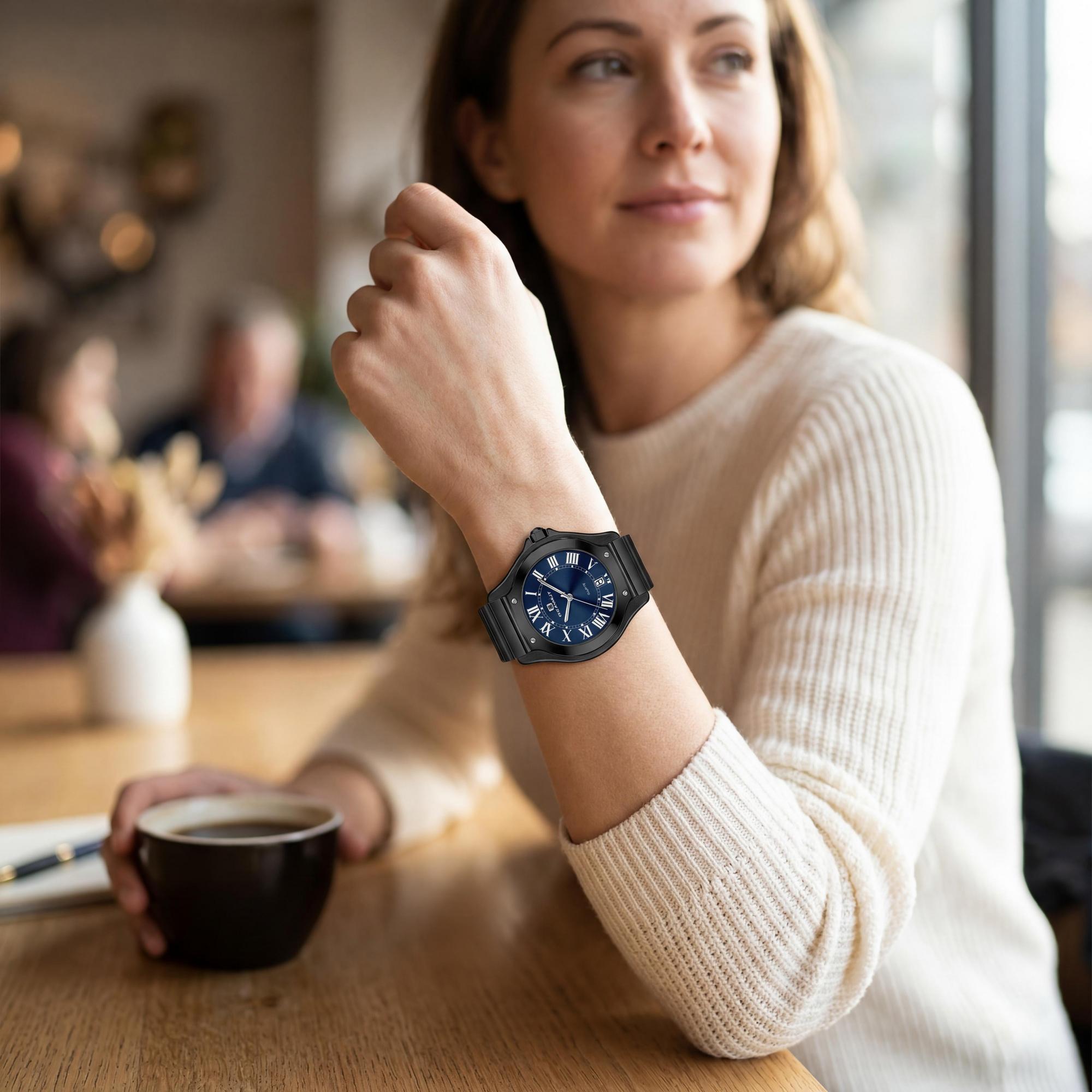 Reloj Oceanaut para mujer con movimiento de cuarzo, esfera azul, caja de acero inoxidable, pulsera, resistente a arañazos y resistente al agua., Photo 4
