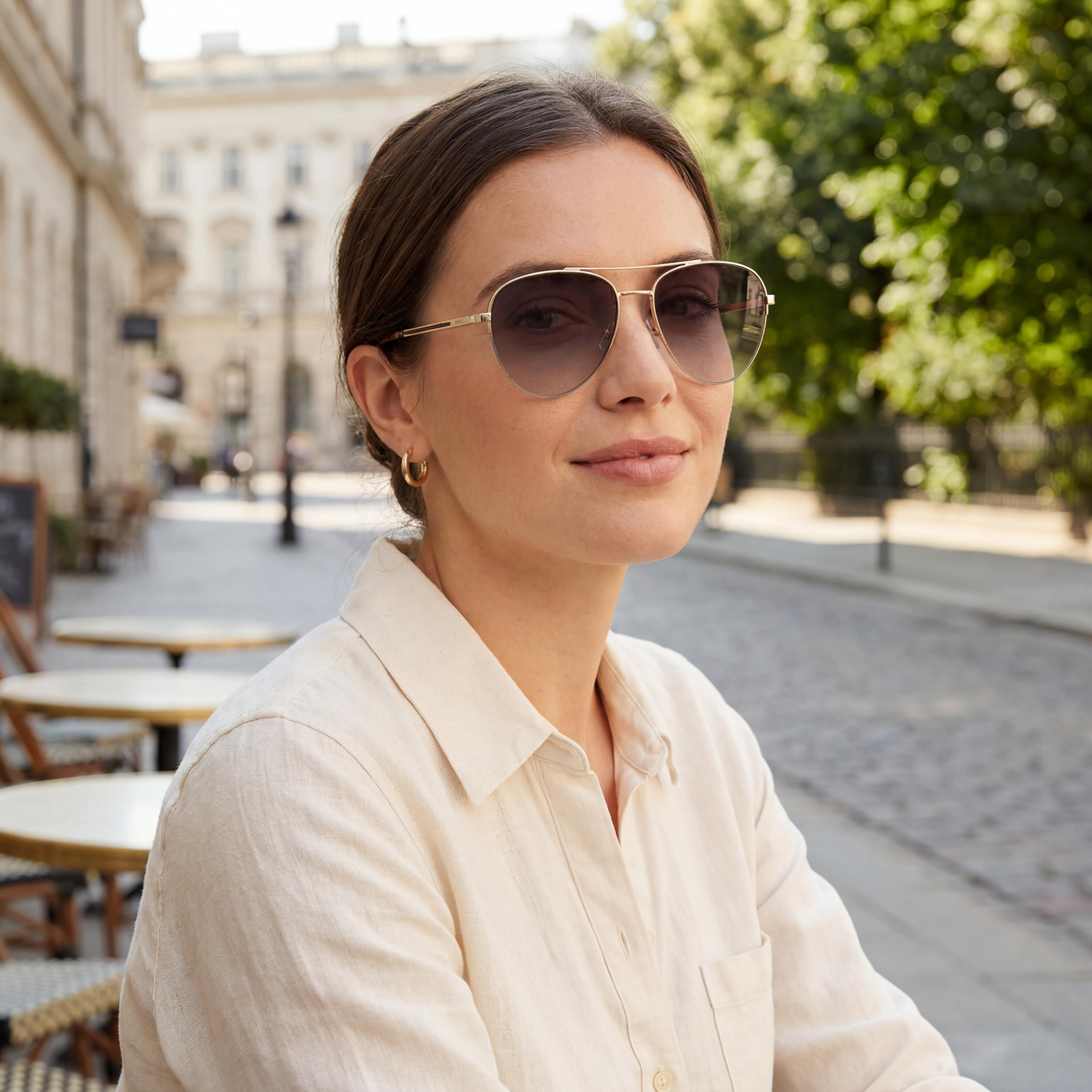 Fossil Fos 2106/G/S Gold Aviator Gradient Sunglasses for Women, 54mm, Photo 5
