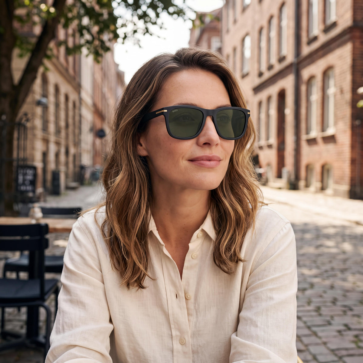 Hugo Boss Women's Boss 1626/S Rectangular Black ECO ACETATE Frame Sunglasses, 100% UV Protection, 55mm, Photo 5