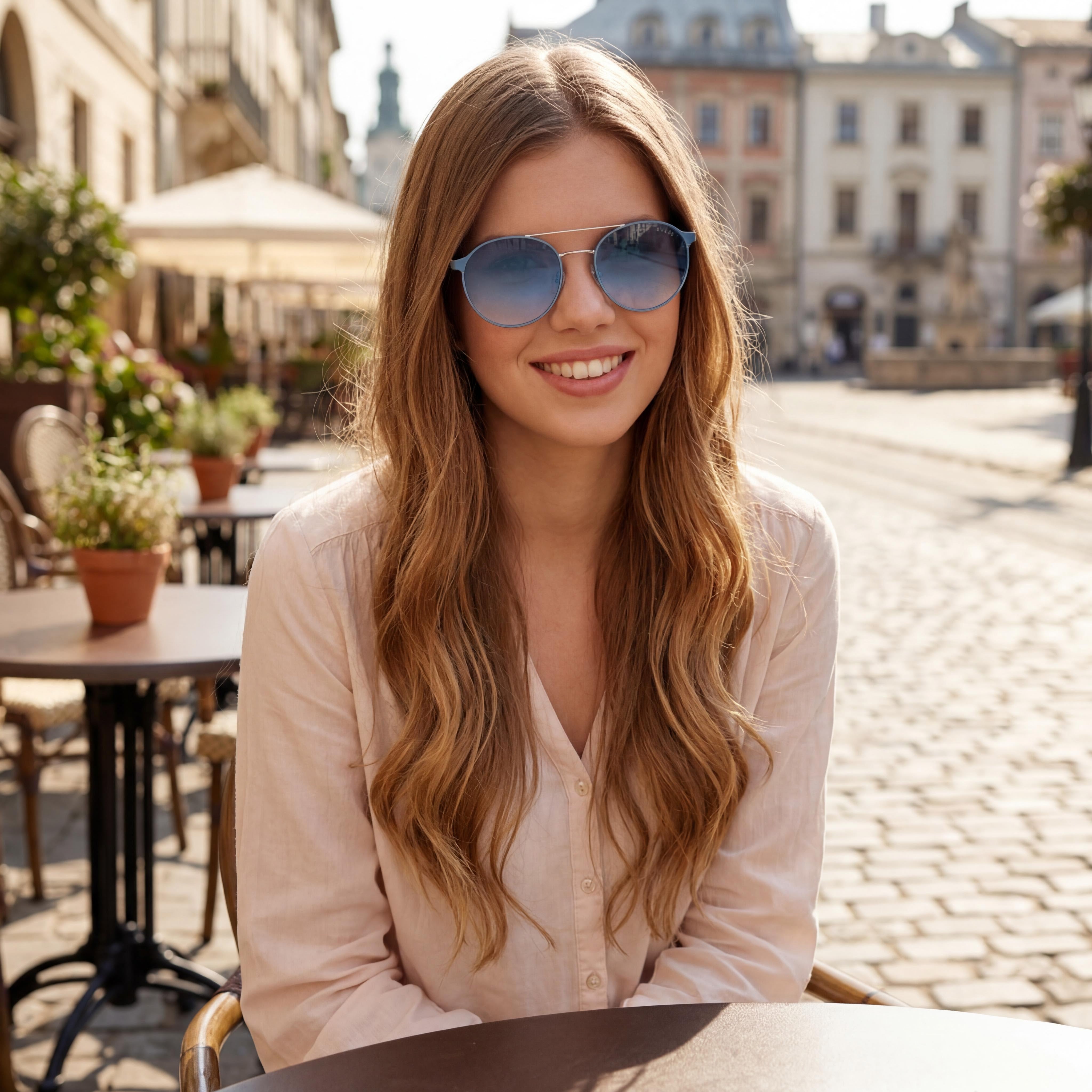 Guess Gu3023 Women's Anti-Reflective Rounded Metal Light Blue & Blue Mirror Frame Sunglasses with Blue Mirror Lenses 52mm, Photo 5