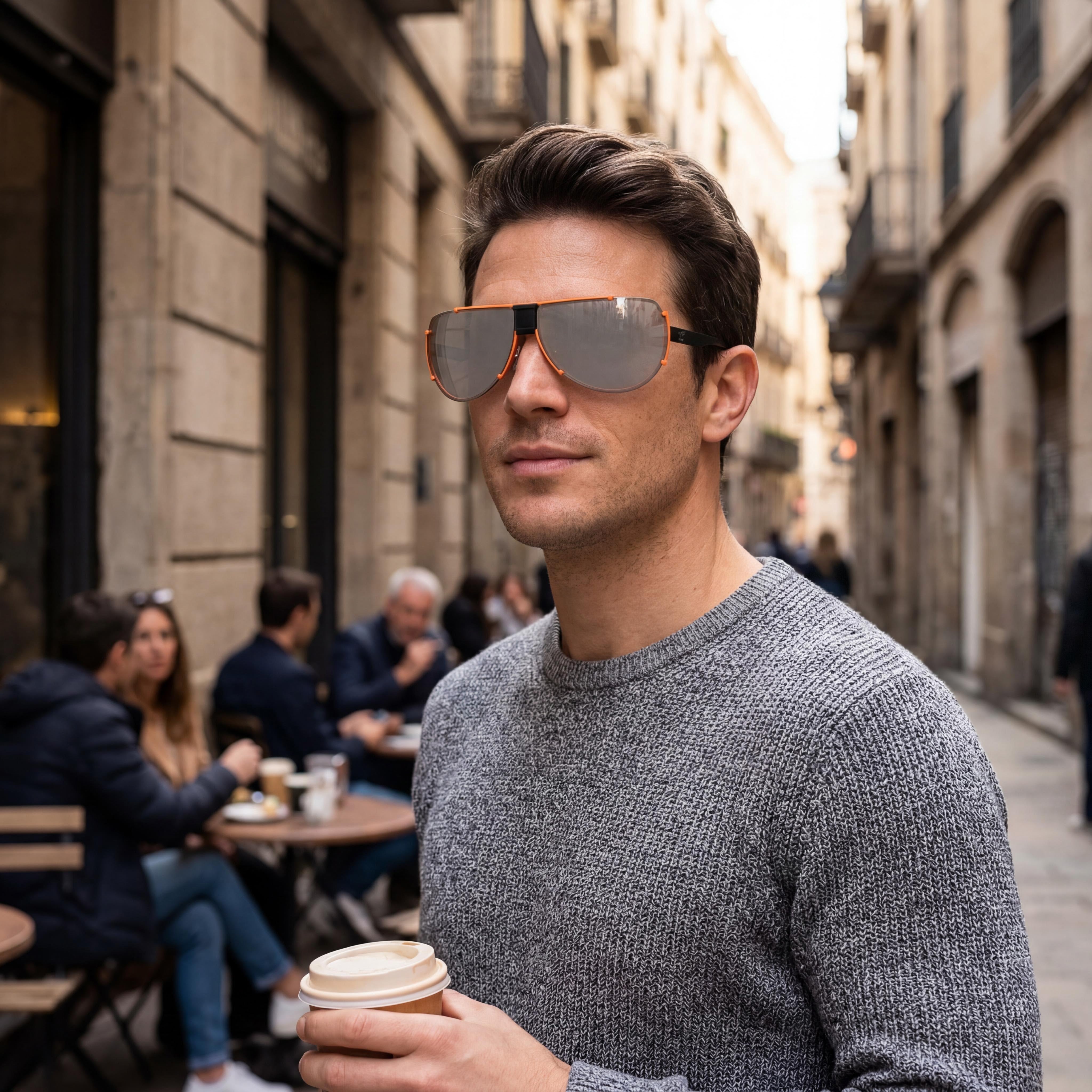 Adidas Originals Contemporaneo Gafas de sol de metal Nero Arancione para hombre con lentes de policarbonato Argento Fumo Specchiato Protección UV 71 mm, Photo 4