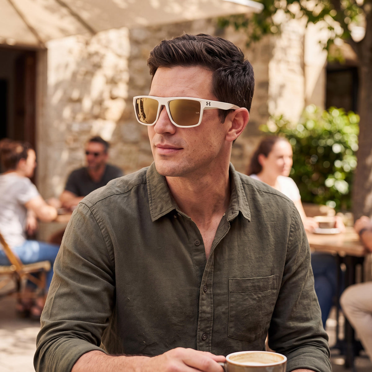 Under Armour Launch 2/G Men's Khaki Gold Mirror Rectangular Polyamide UV Protection Sunglasses 57mm, Photo 6