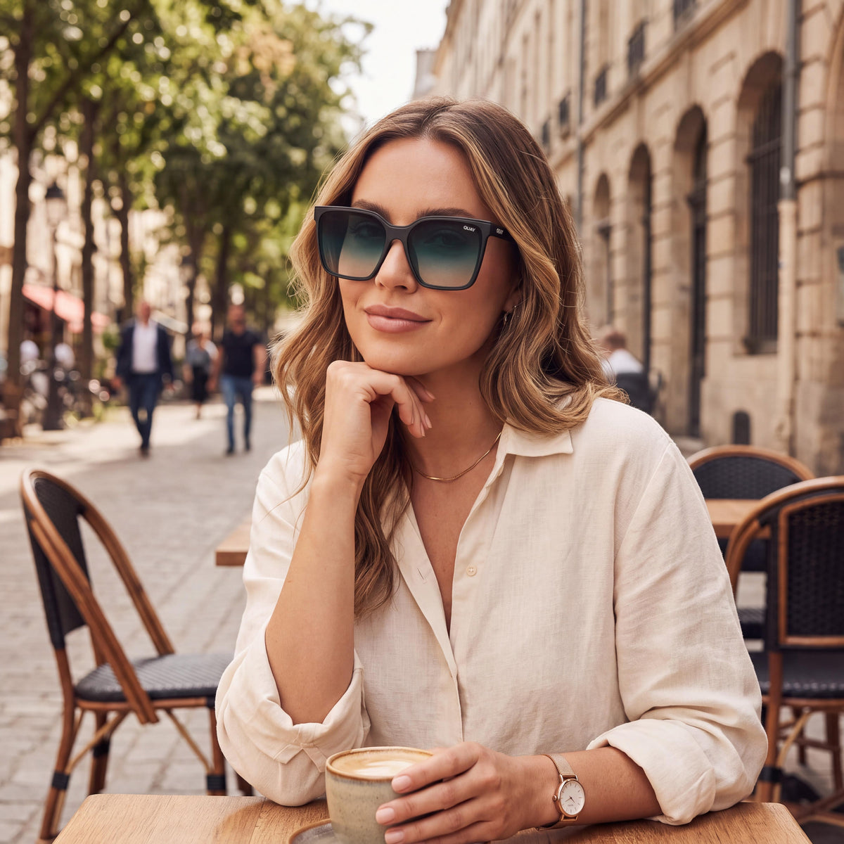 QUAY AUSTRALIA Level Up Women's Sunglasses, Matte Black Injection Frame, Palm Taupe Lenses, UV Protection, 147mm, Photo 6