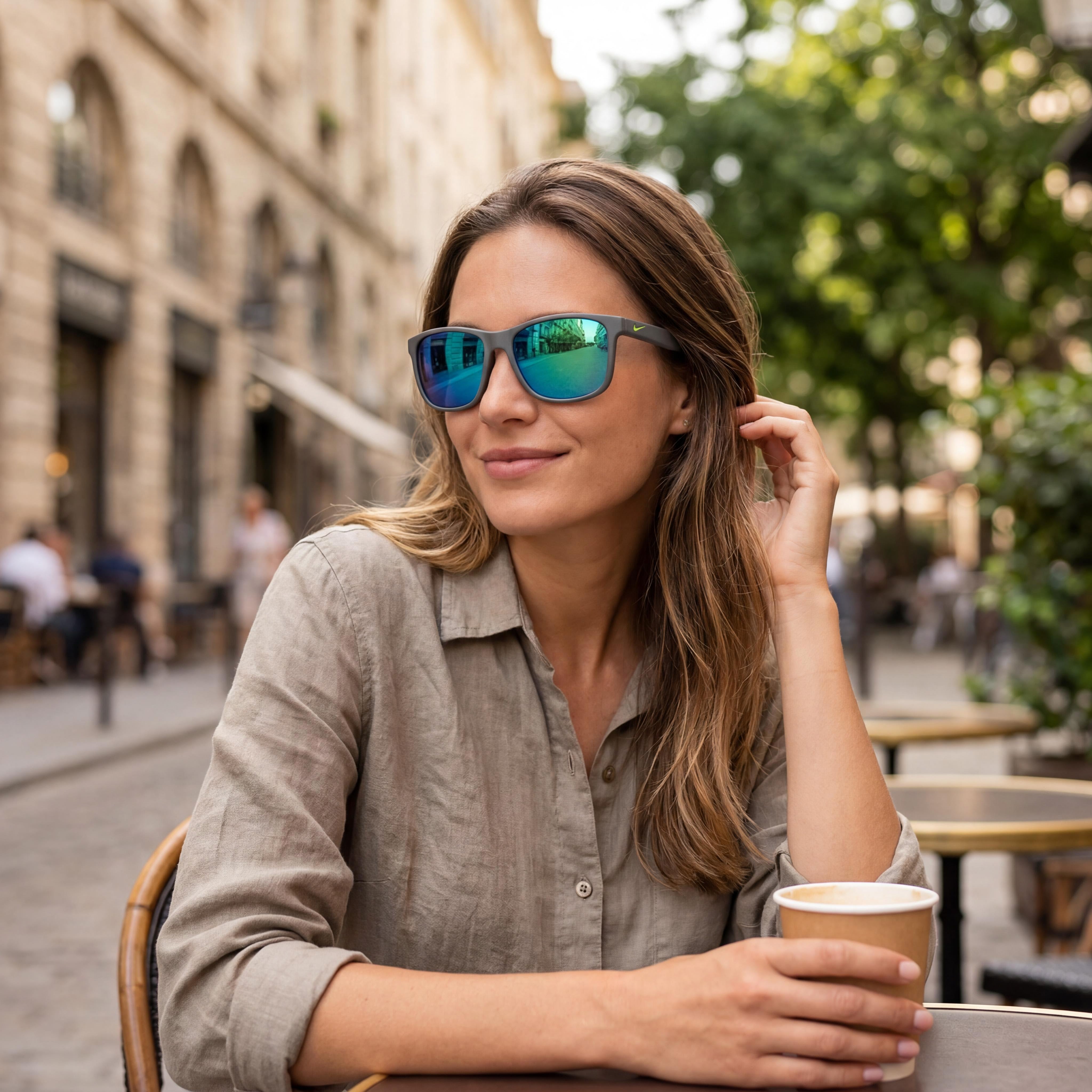 Nike Wayfarers Unisex Grey with Green Mirror Frame & Lenses Plastic Sunglasses 57-19-145 UV Protection, Photo 6