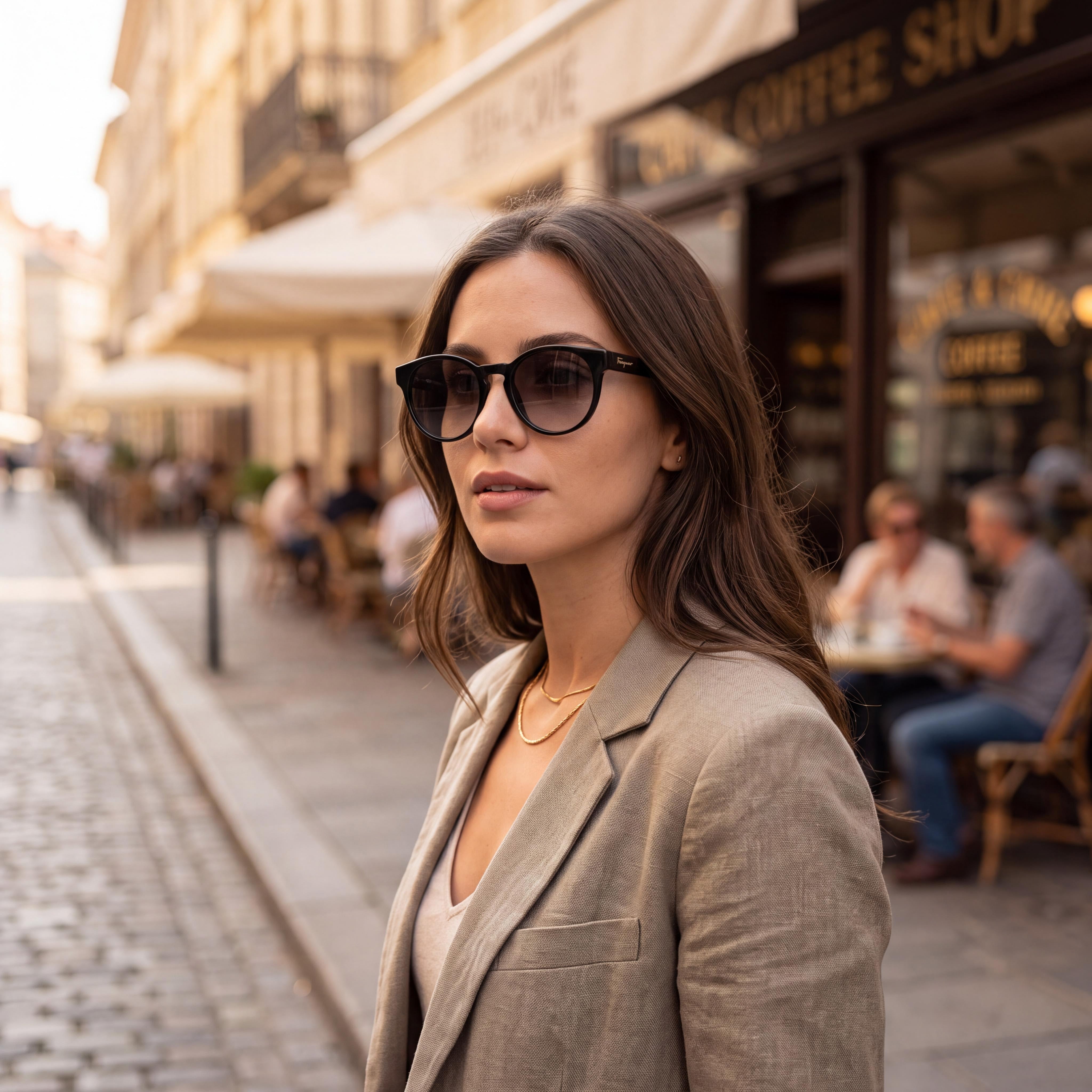 Salvatore Ferragamo Retro Women's Round Black Plastic Sunglasses, Grey Gradient 100% UV Protection Lenses 52mm, Photo 4