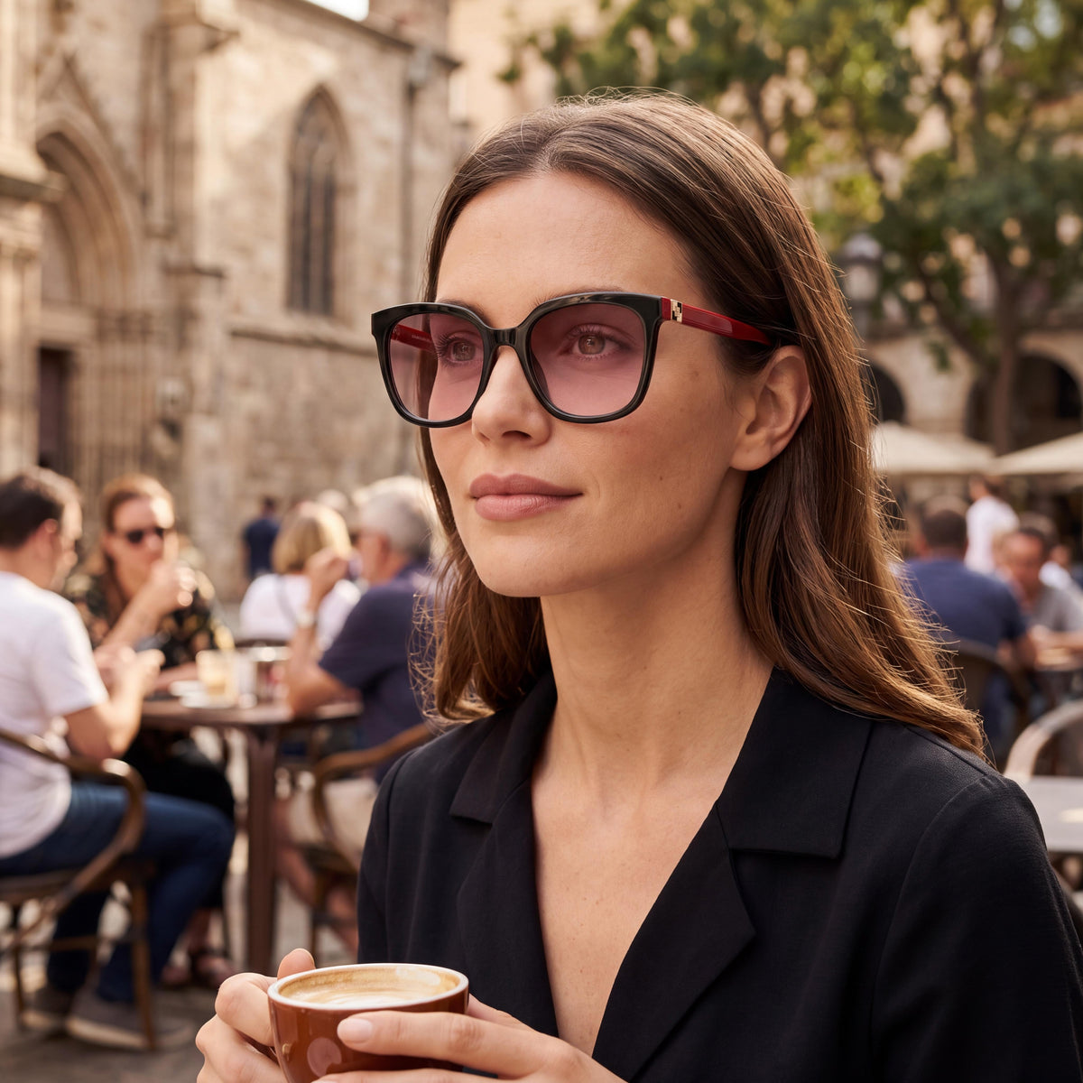 Gafas de sol Carolina Herrera para mujer, modernas, montura de acetato negro y rojo, policarbonato no polarizado, 53 mm, Photo 6