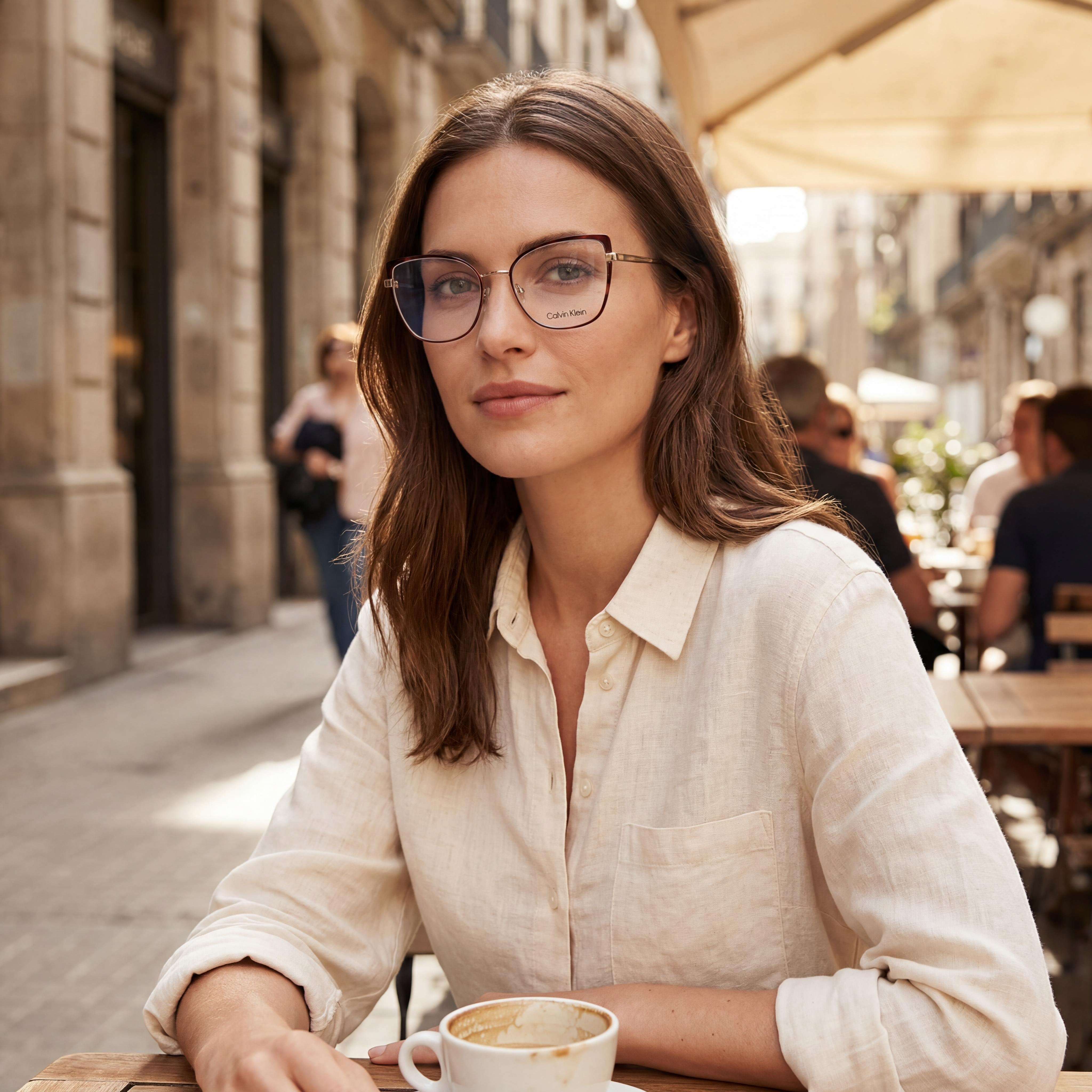 Gafas unisex Calvin Klein Ck22101 con montura metálica de ojo de gato de montura completa en havana oro (54-19-140), Photo 5