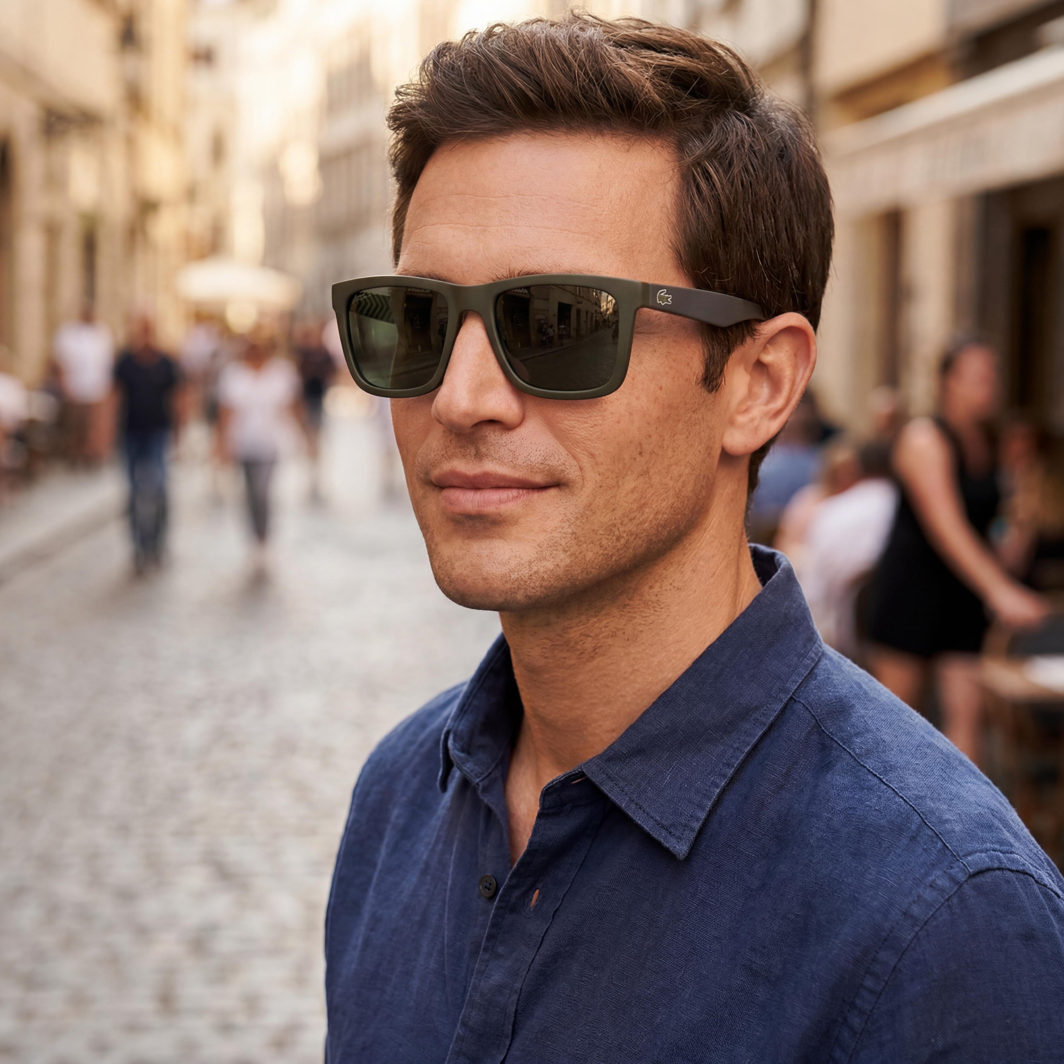 Gafas de sol Lacoste L750s para hombre con montura de plástico verde militar mate y lentes grises UV no polarizadas, 54 mm, Photo 6