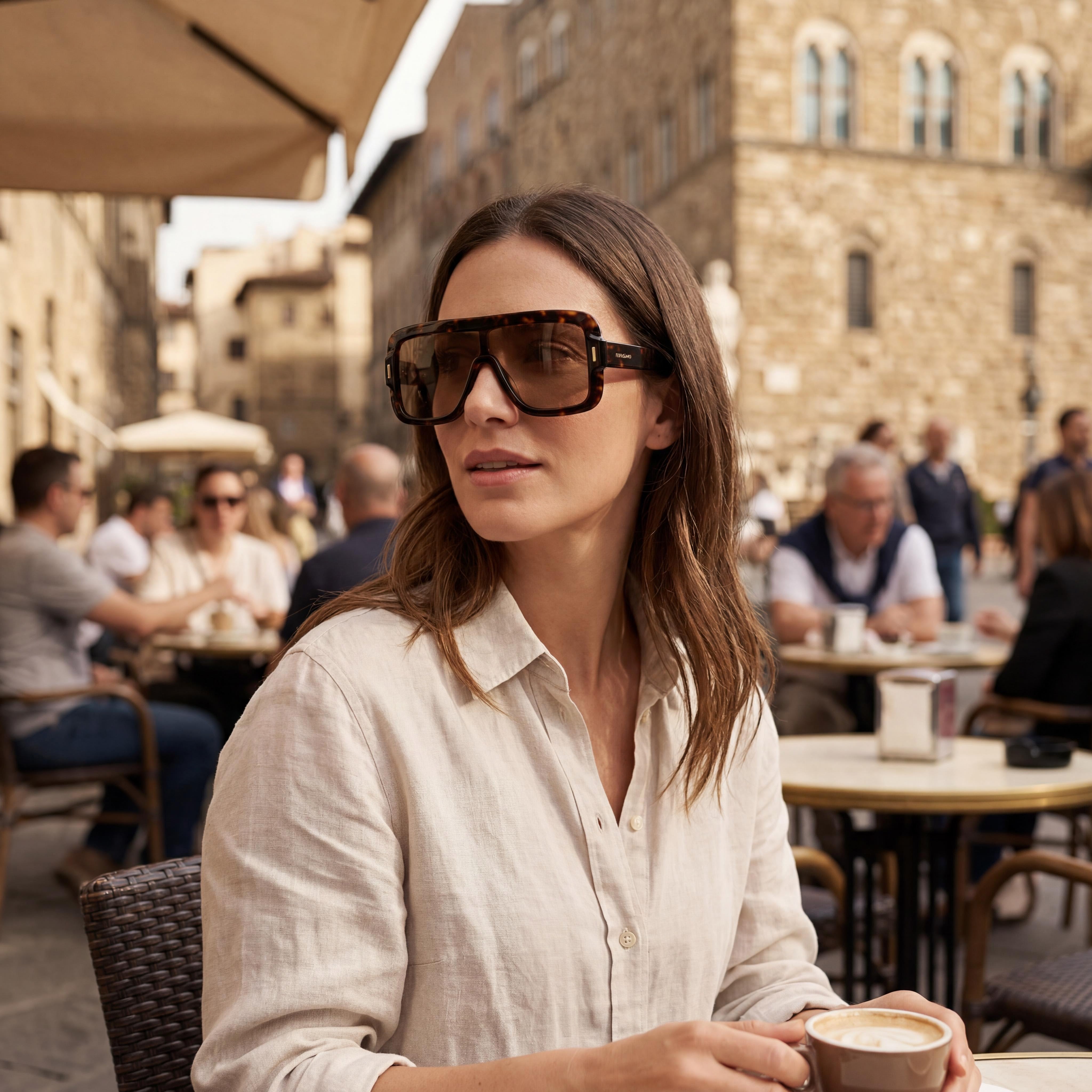 Gafas de sol de acetato de carey oscuro para mujer Ferragamo Modern UV 400 55-20, Photo 5