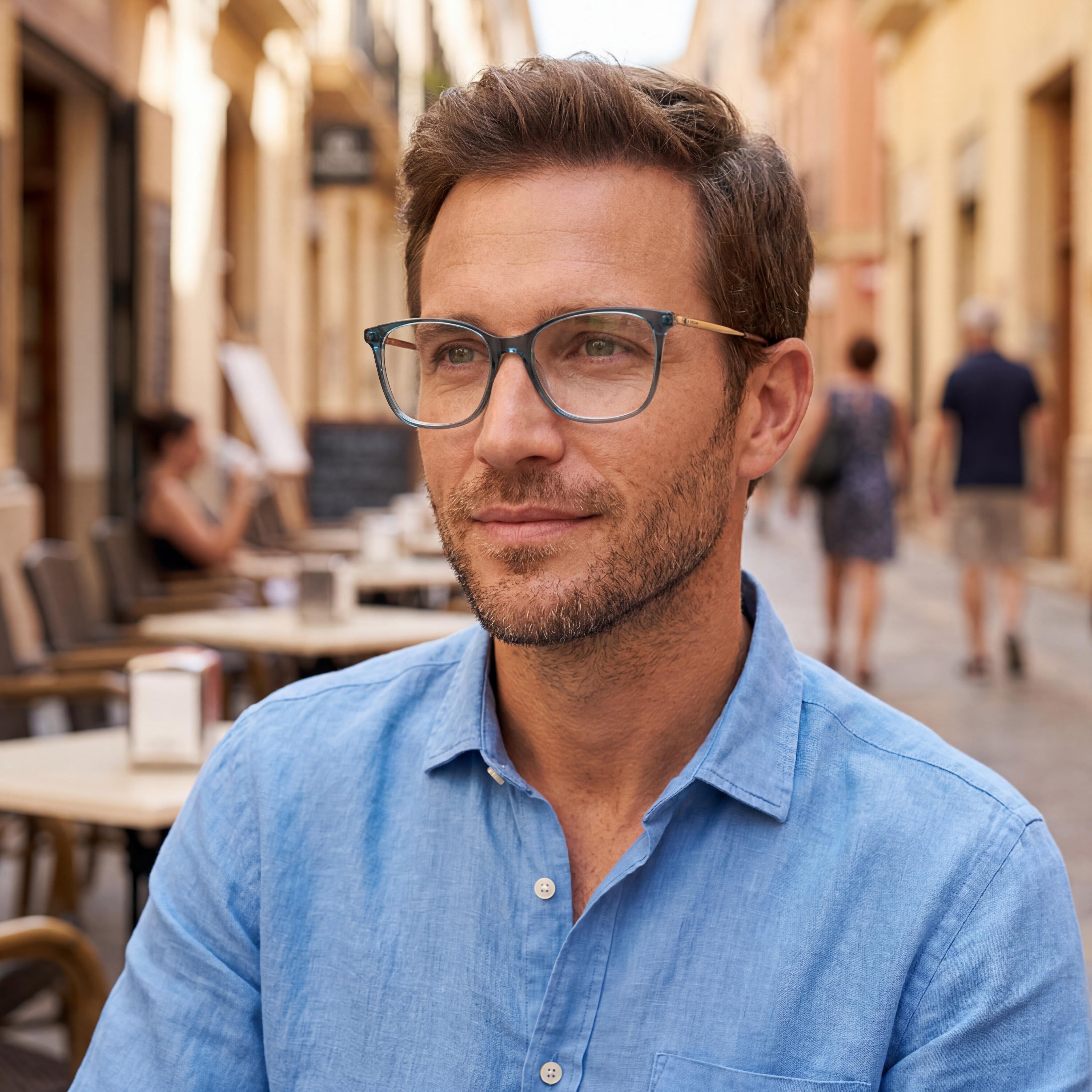 Gafas ópticas de hombre Missoni estilo moderno de acetato en azul beige con lentes azul beige 54-16-145, Photo 5