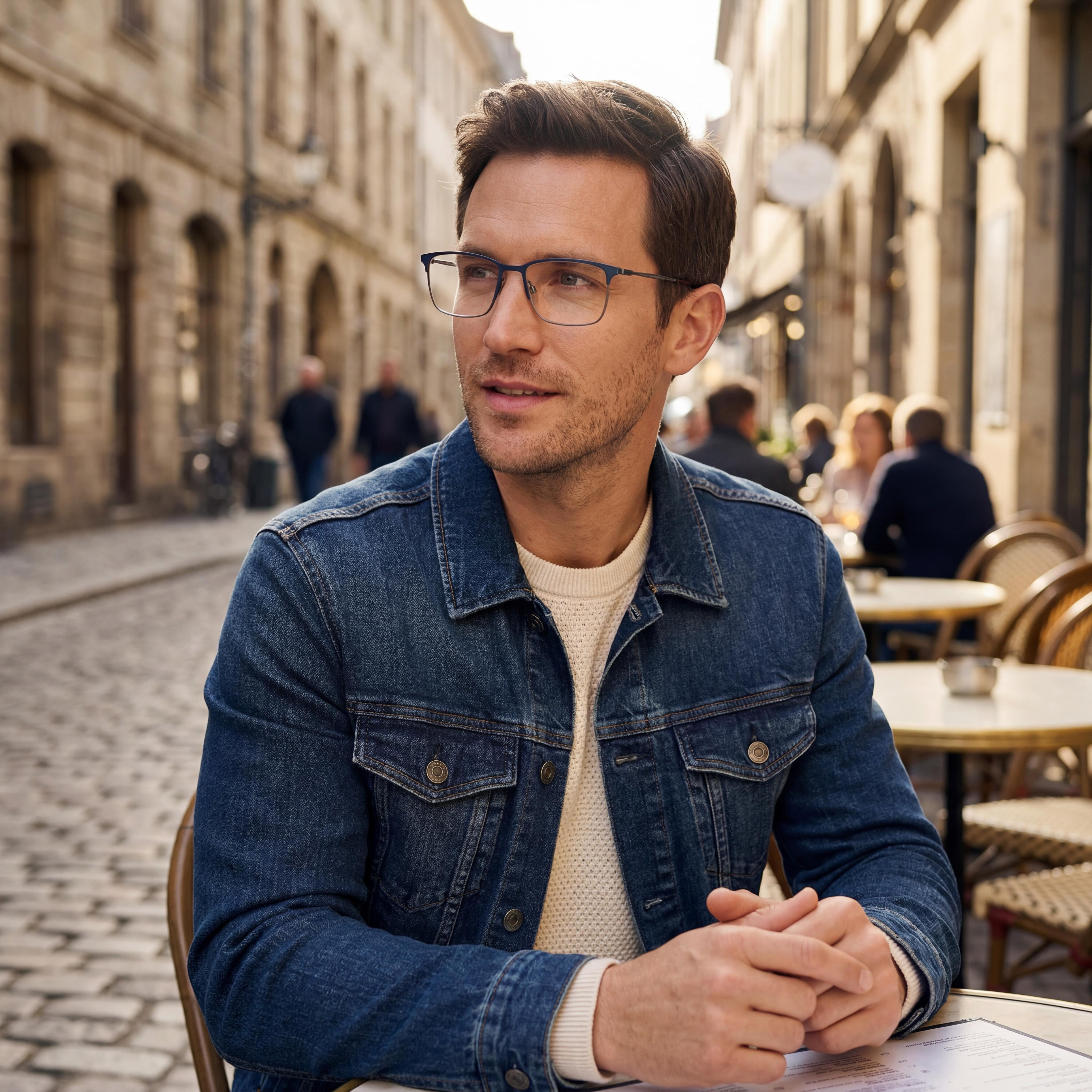 Gafas Tommy Hilfiger Modern para hombre, de metal, sin montura, azul mate, rutenio oscuro, 57-17-145, Photo 4
