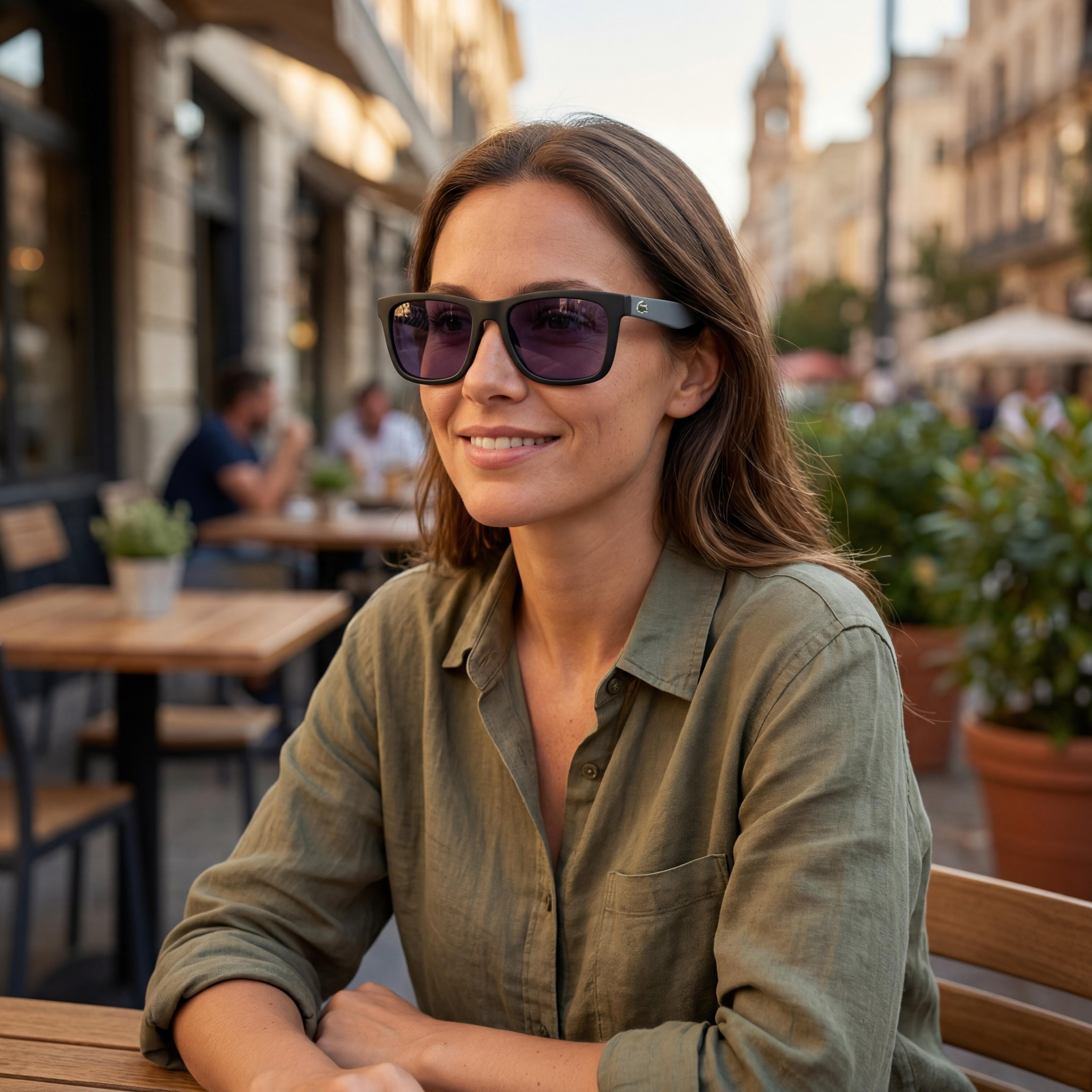 Gafas de sol Lacoste Classic de acetato para mujer, antirreflejos, no polarizadas, con lentes azul marino y marrón mate, 100 % protección UV, 54 mm, Photo 6