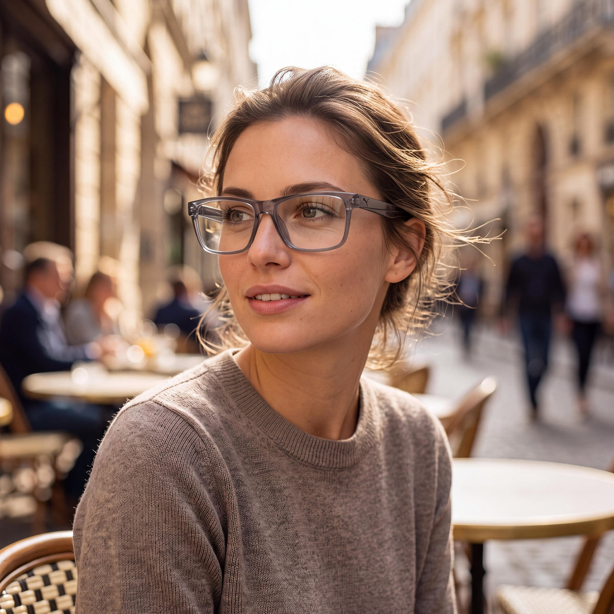 PUMA Pu0444o Unisex Classic Grey Transparent Injection Frame Polycarbonate Lens Eyeglasses 56mm, Photo 4