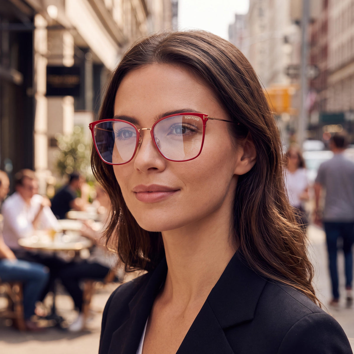 Tom Ford Modern Women's Shiny Fuchsia Metal Frame Eyeglasses with Blue-Light Block Lenses 56mm, Photo 4