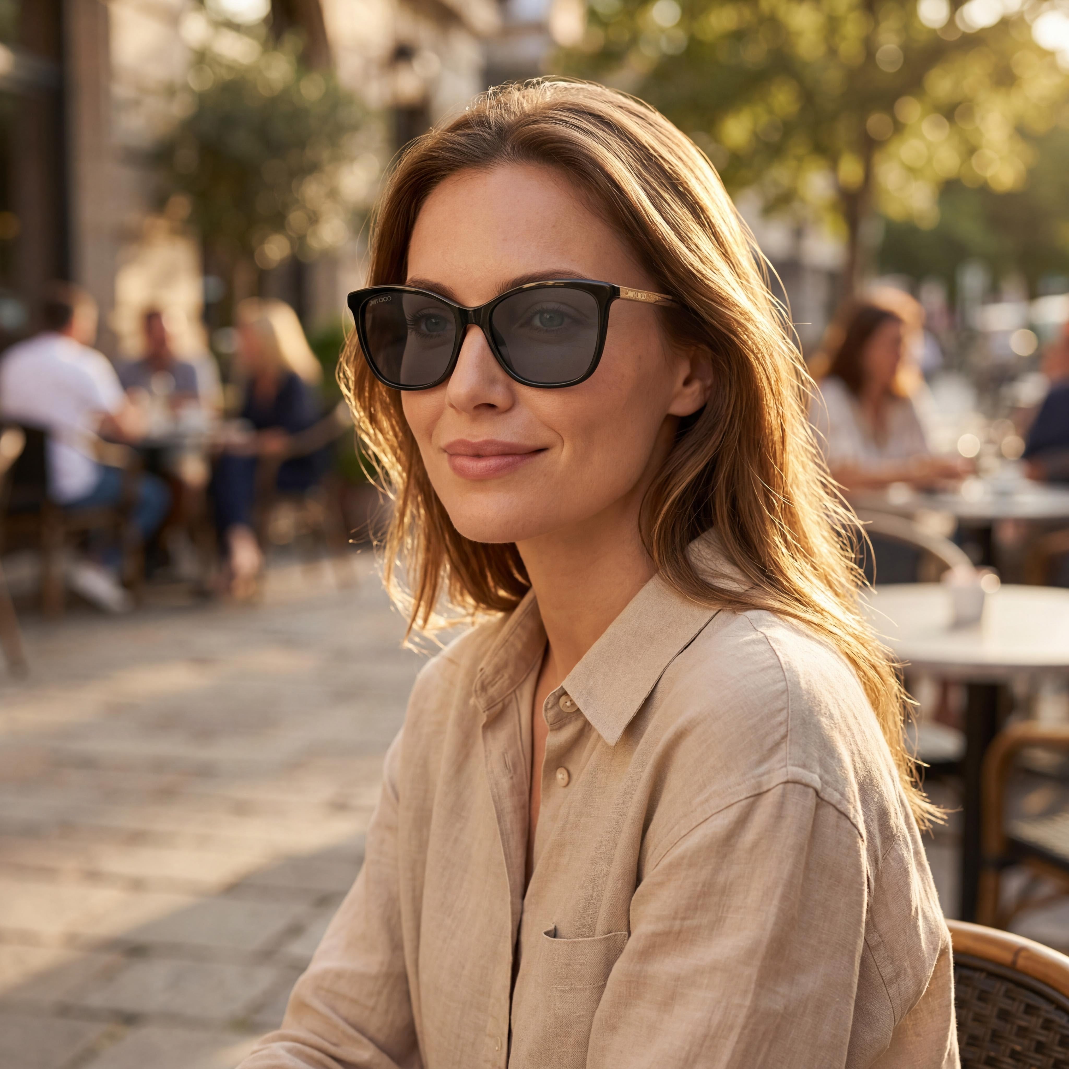 Gafas de sol informales JIMMY CHOO para mujer, montura de acetato negro, lentes negras con protección UV de 56 mm, Photo 6