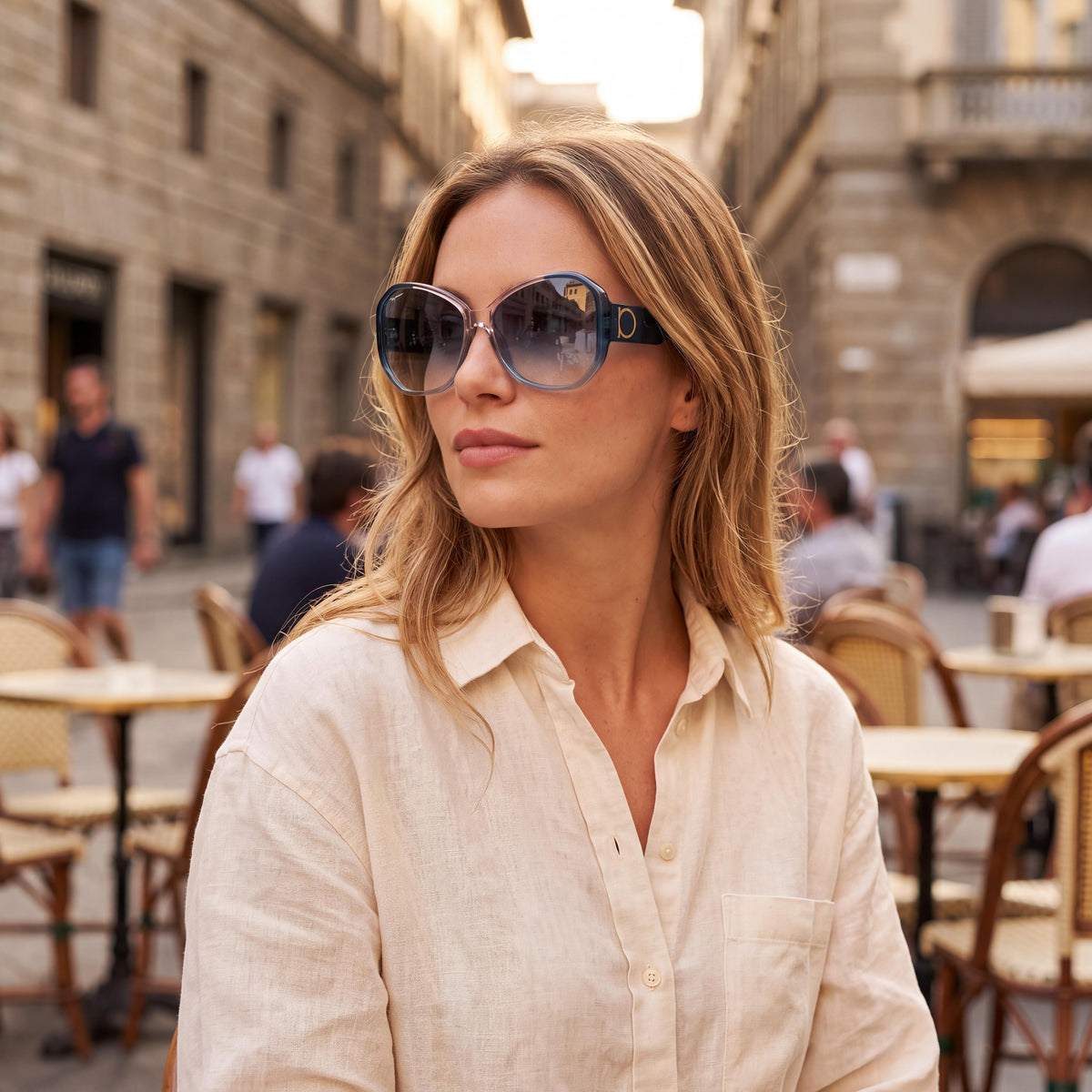 Salvatore SF942S Women's Oversized Antique Classic Acetate Blue Antique Rose Gradient Sunglasses 61mm UV Protection, Photo 4