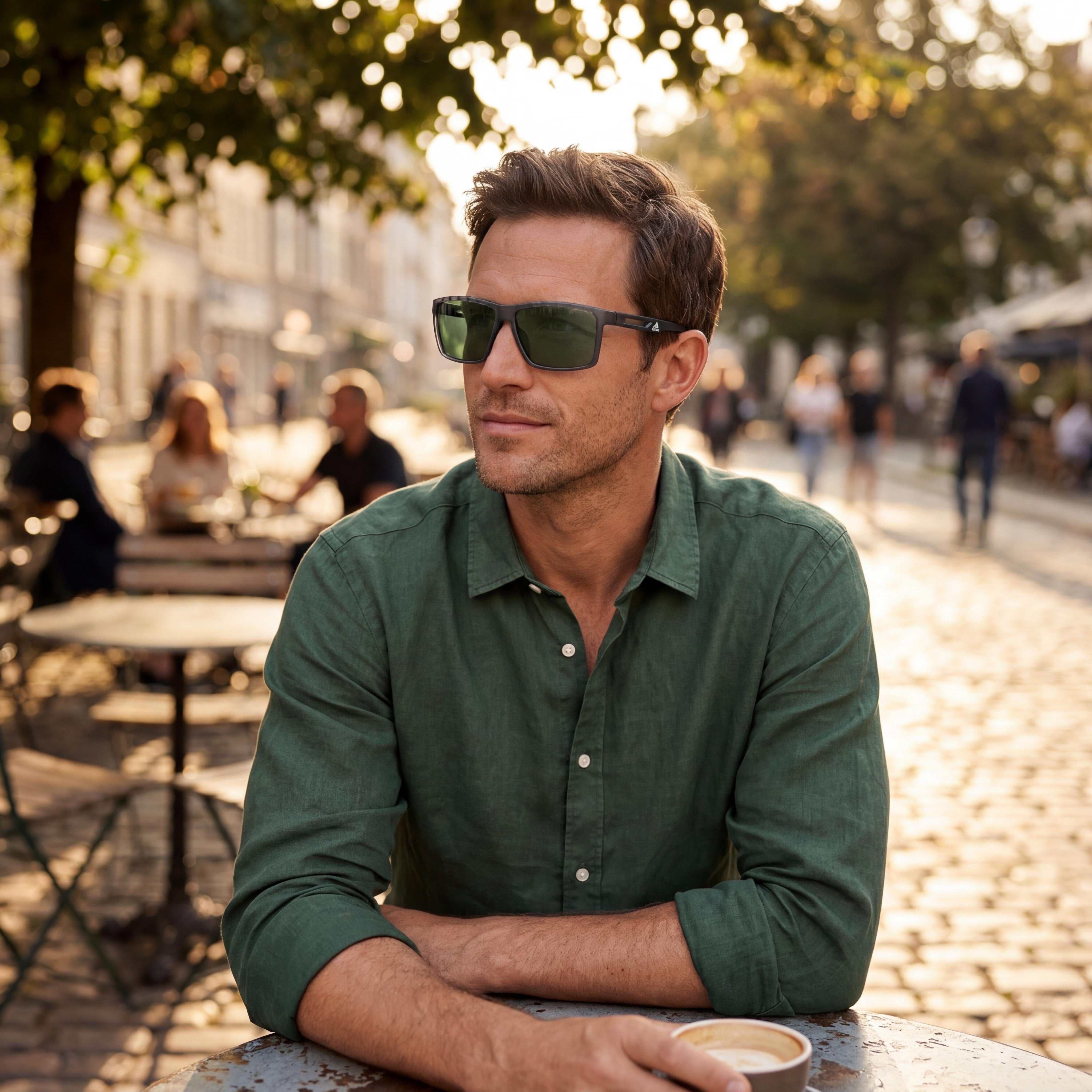 Gafas de sol adidas inyectadas para hombre, montura de plástico gris verdoso, lentes verdes, protección UV, 63 mm, Photo 6