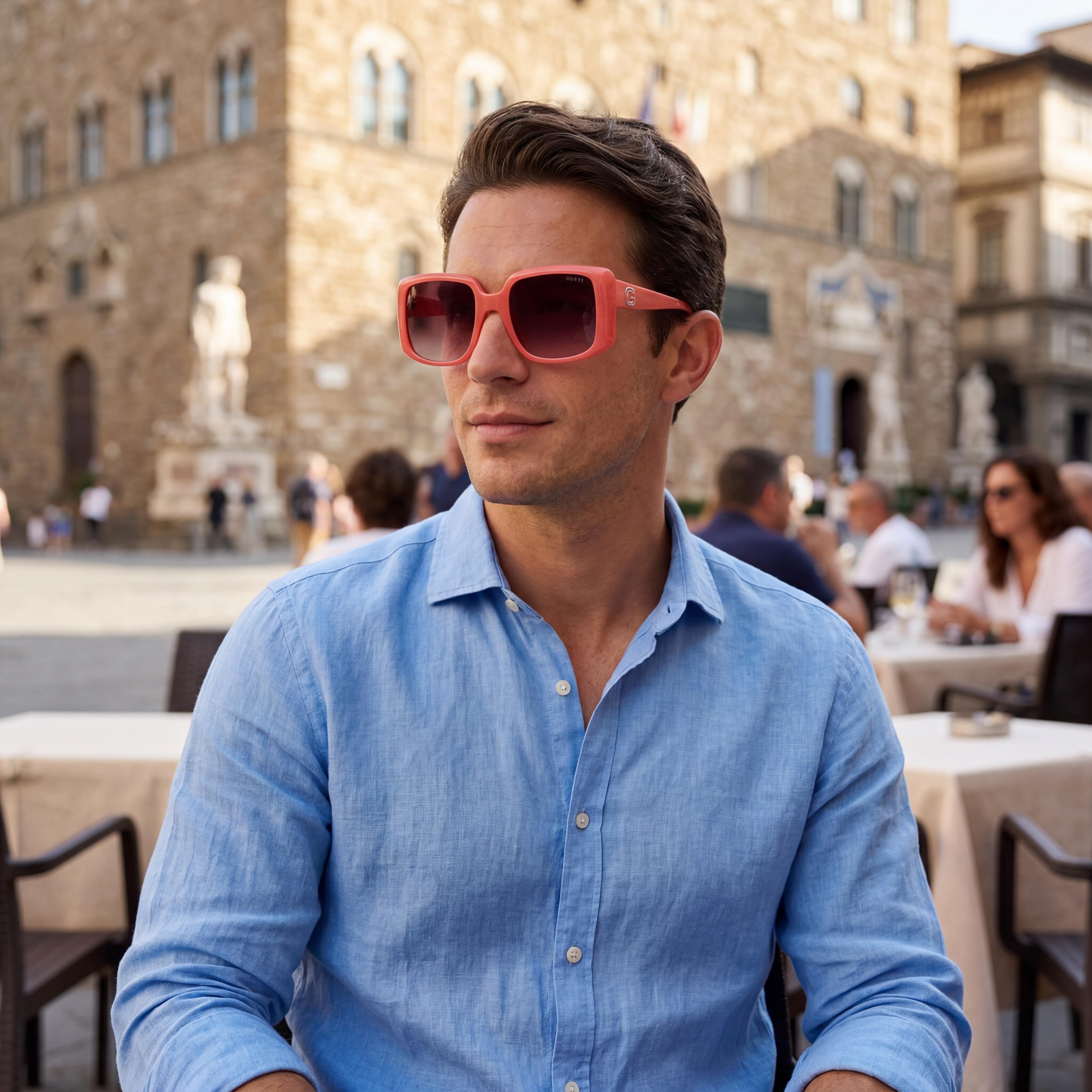 Gafas de sol Guess Modern para hombre, montura de plástico monocolor rosa, degradado, de policarbonato marrón, protección UV, 53 mm, Photo 5