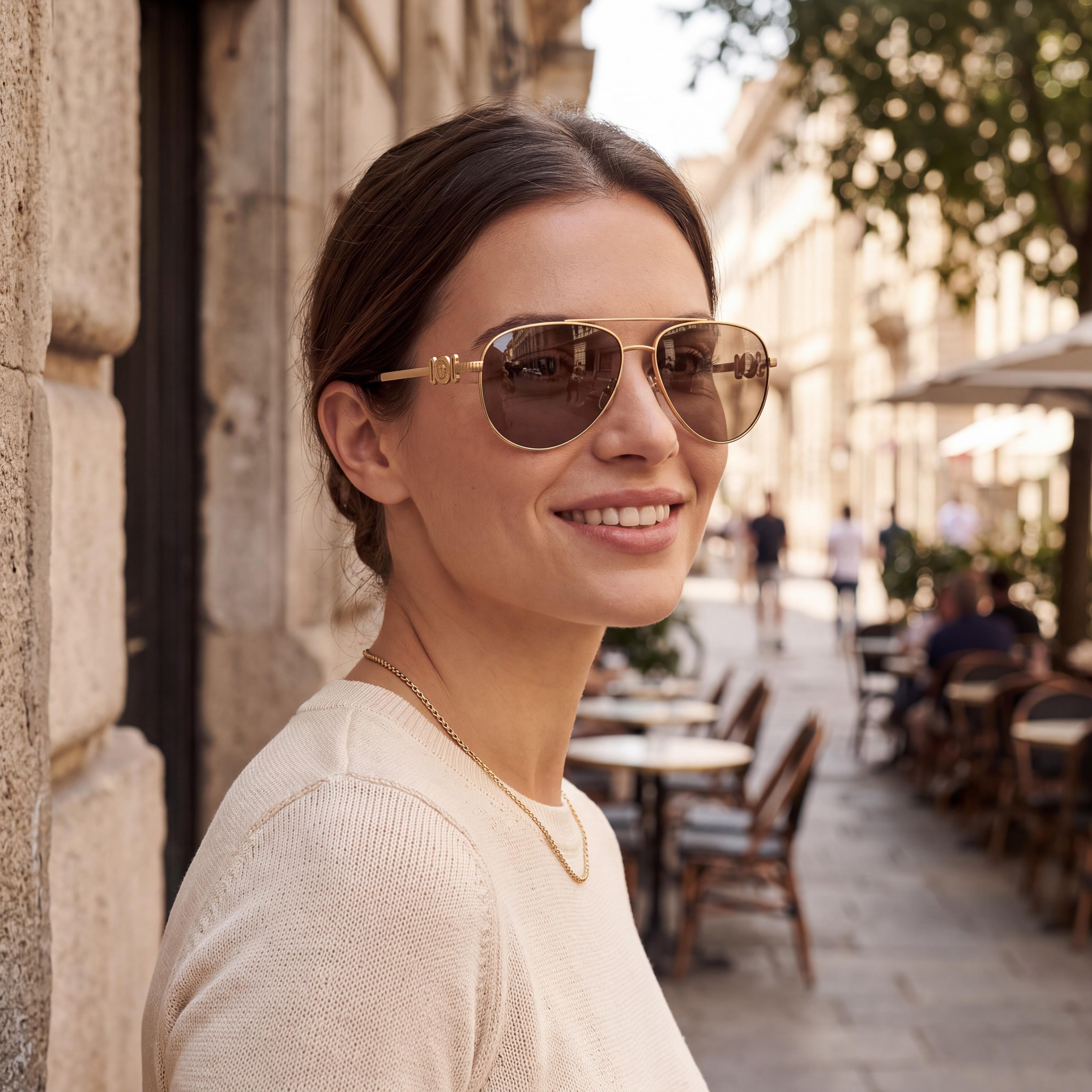 Versace Contemporary Unisex Multi-Coloured Metal Full Rim Brown Mirror Lens UV Protected Sunglasses 52mm, Photo 6