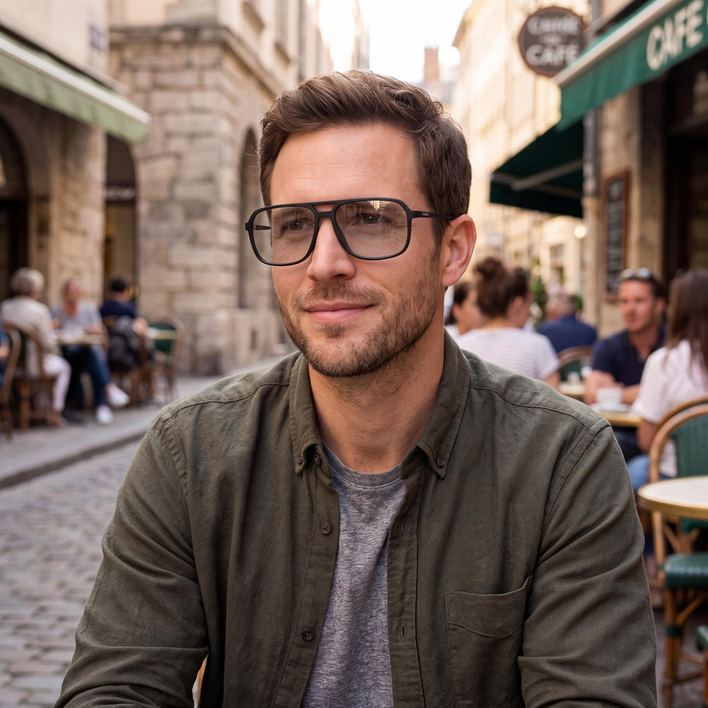 Monturas ópticas para hombre Harley-Davidson 50069 en negro mate con lentes de demostración transparentes, diseñadas para adaptarse a lentes graduadas