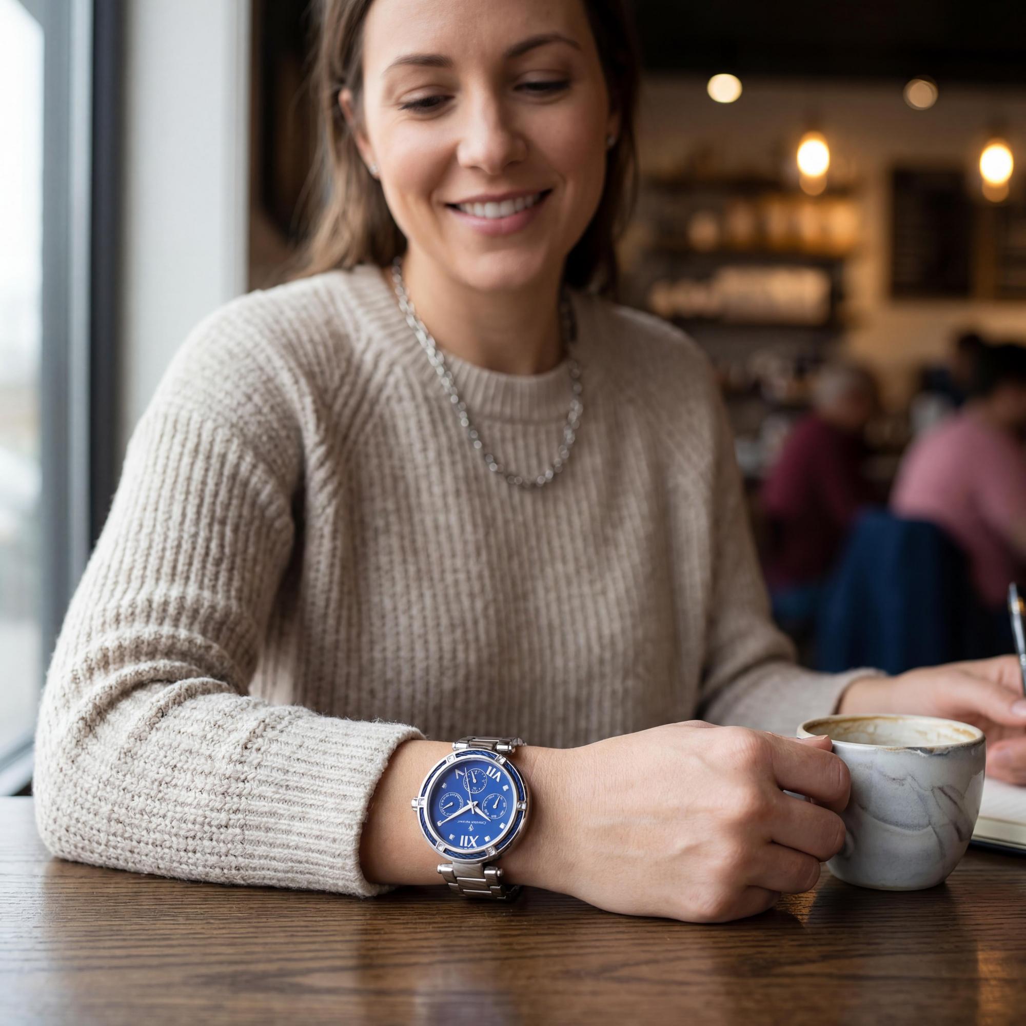Christian Van Sant bracelet Women's Watch, Stainless Steel Case, Stainless Steel Bracelet, Blue Dial, Chronograph, Quartz Movement, Photo 4