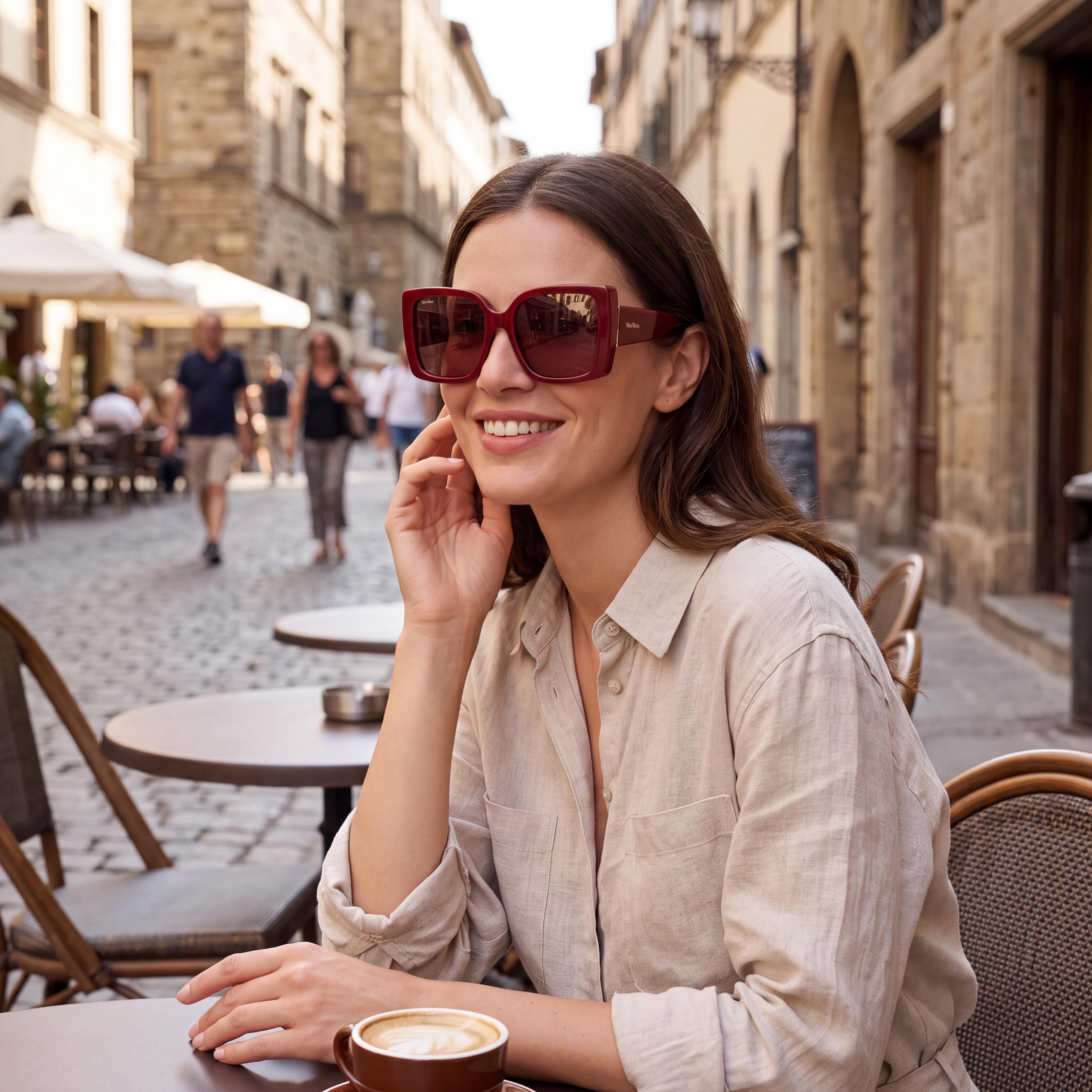 MaxMara Mm0131 Women's Acetate Eyewear with UV 400 Non-Polarized Lenses in Shiny Bordeaux, 56mm, Photo 4