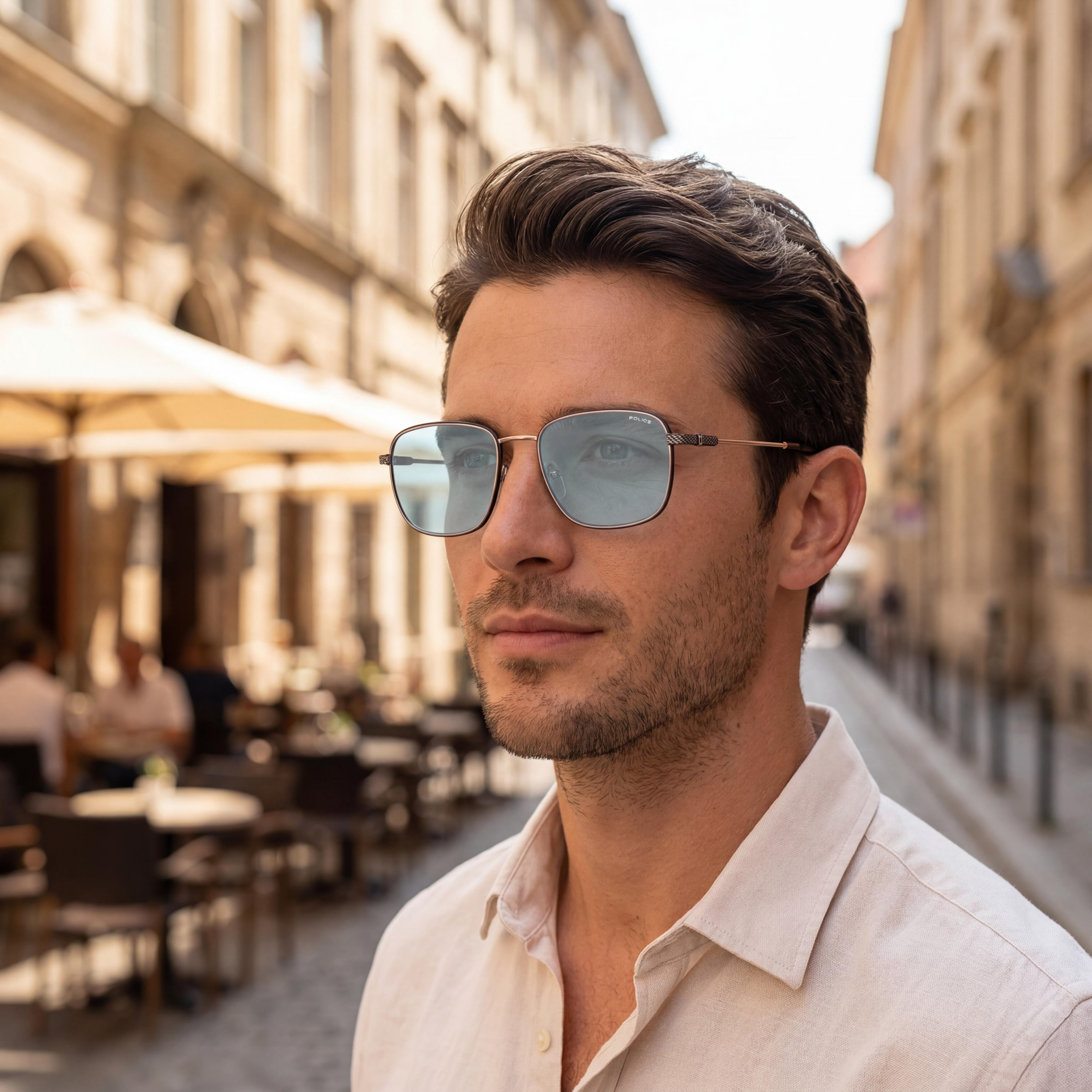 Gafas de sol Police casuales de hombre con montura de acero inoxidable en oro rosa y lentes de policarbonato, tamaño 57-19-150, Photo 6