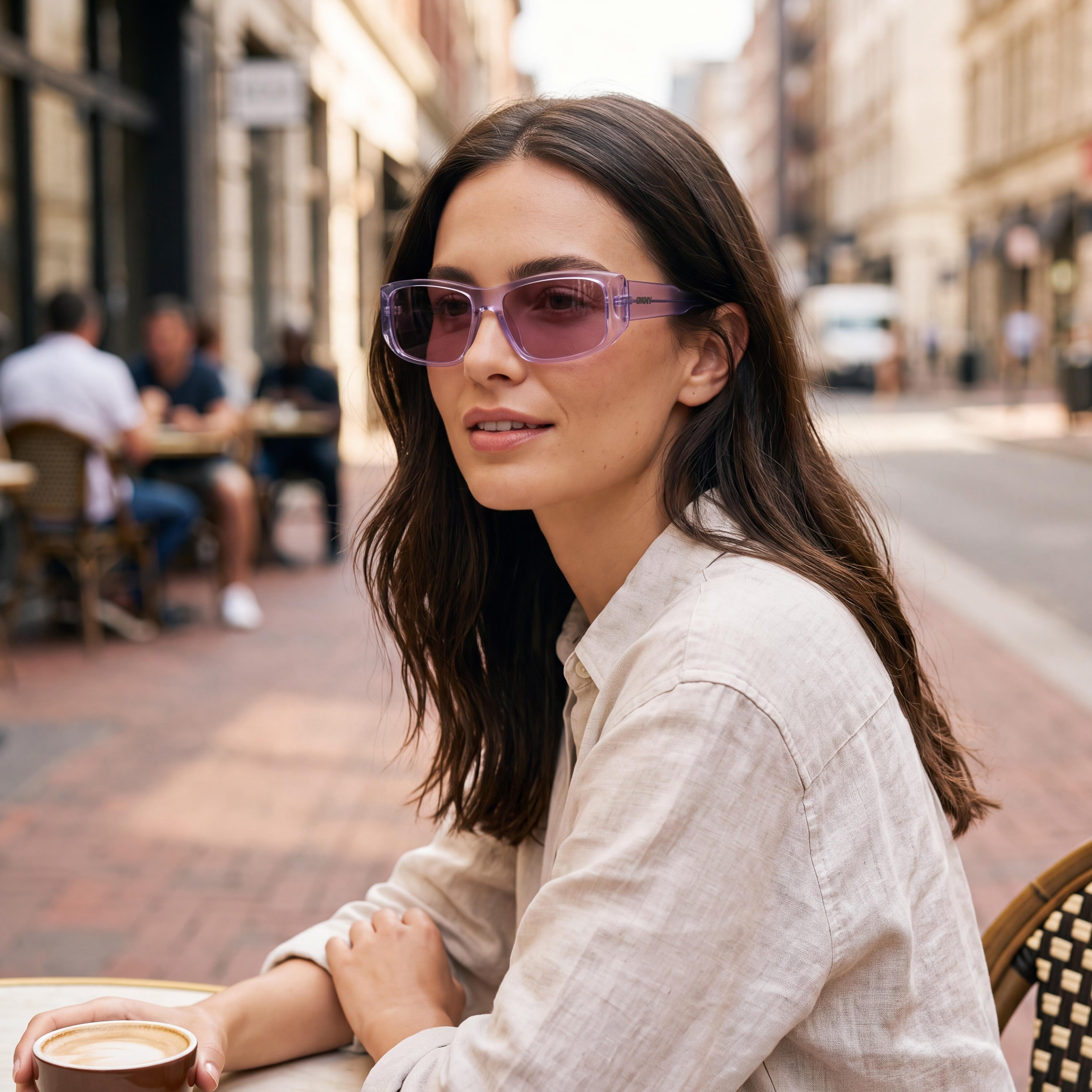 DKNY Dk555s Women's Plastic Crystal Lilac Frame Lilac Flash Lens UV Protected Non-Polarized Sunglasses 57mm, Photo 3
