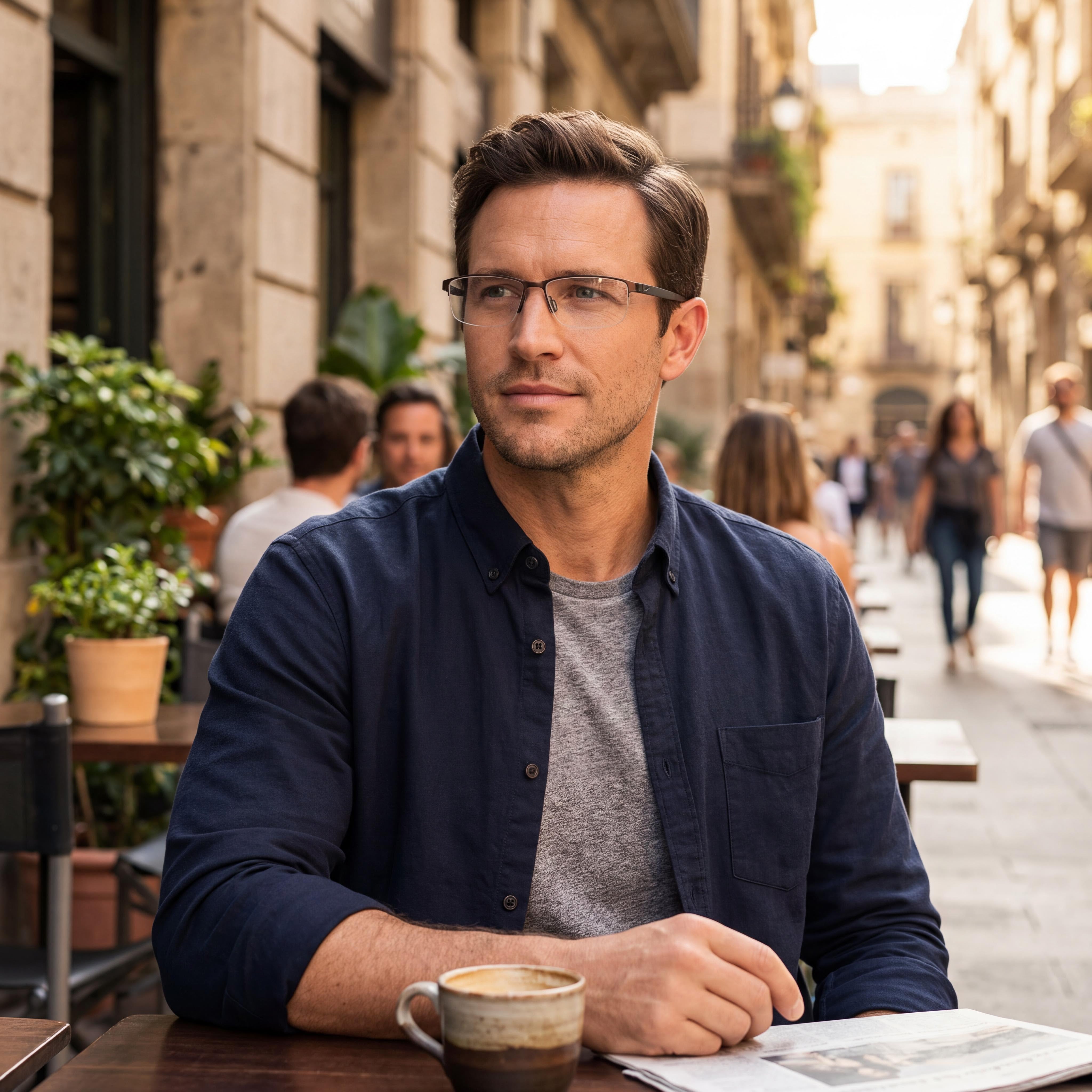 Gafas oftálmicas casuales para hombre Nike, armazón nogal-caqui militar, lentes de plástico transparente 56-16-140, Photo 4