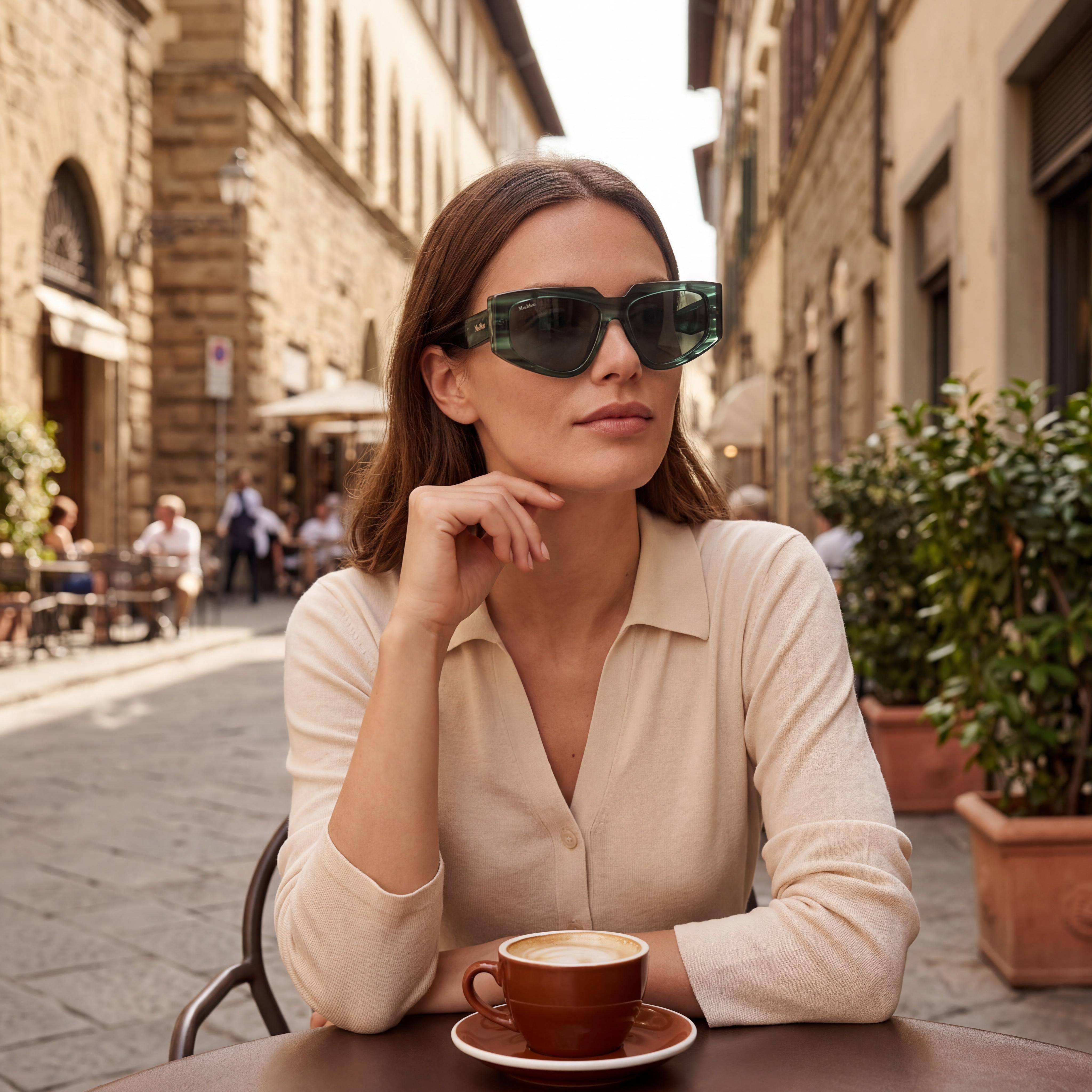 MaxMara Mm0125 para mujer con montura de acetato de rayas verde oscuro y lentes de policarbonato verde oscuro de 58 mm, Photo 5