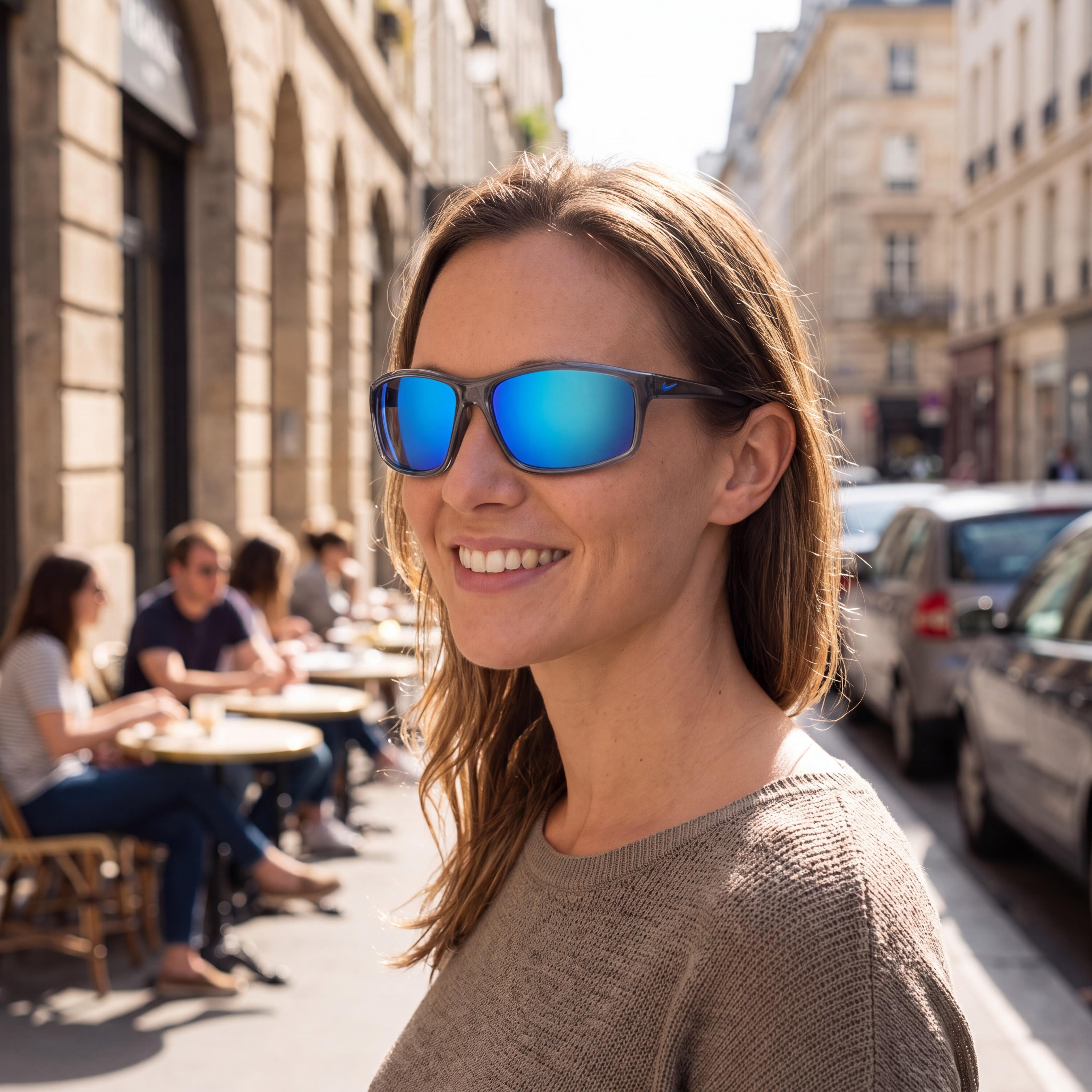 Nike Adrenaline Unisex Dark Grey Blue Mirror Acetate Frame Sunglasses with Polycarbonate Lenses, UV Protected (66-15-135), Photo 6