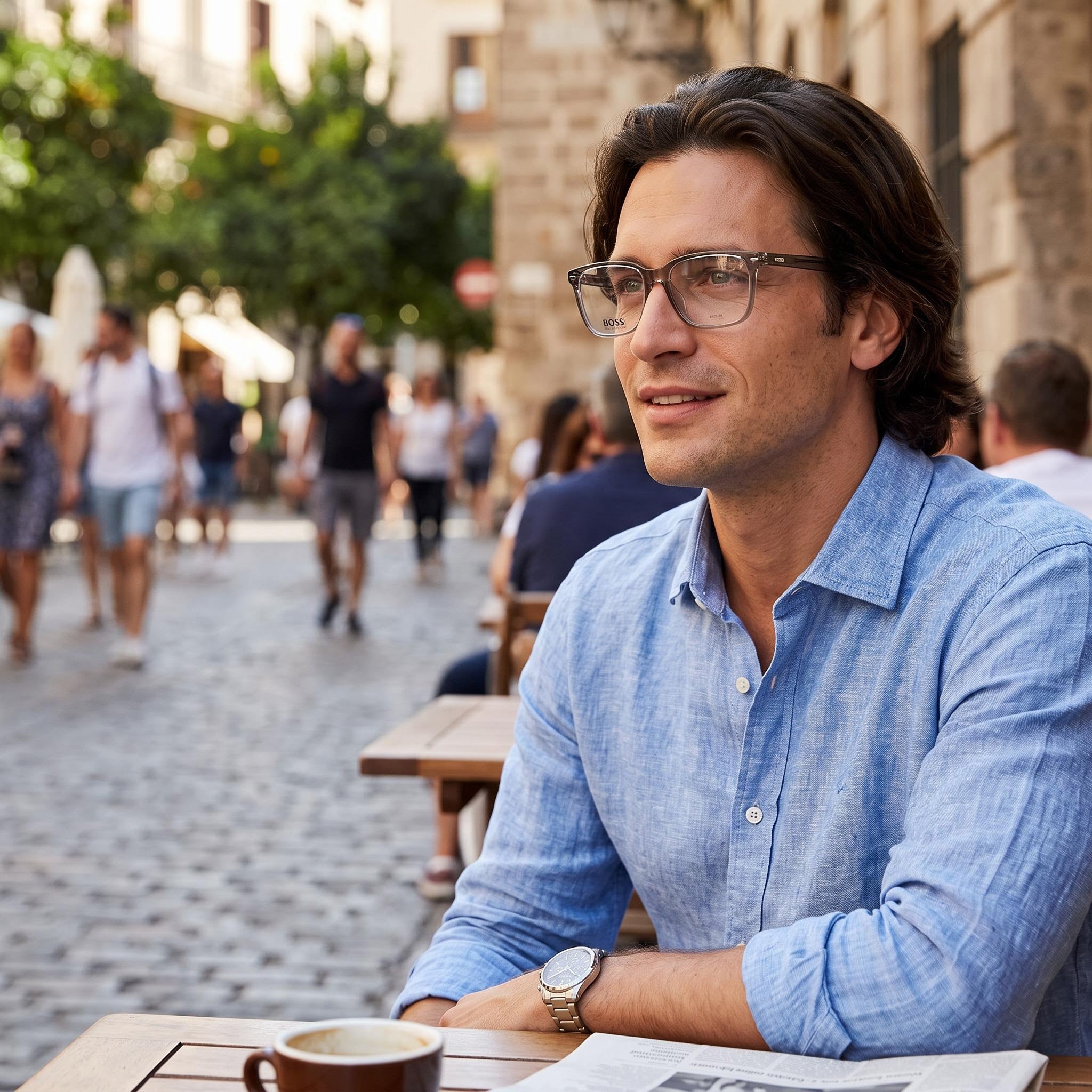Gafas Hugo Boss Modern para Hombre con Montura de Acetato Marrón Transparente y Lentes de Policarbonato Marrón de 55mm, Photo 4