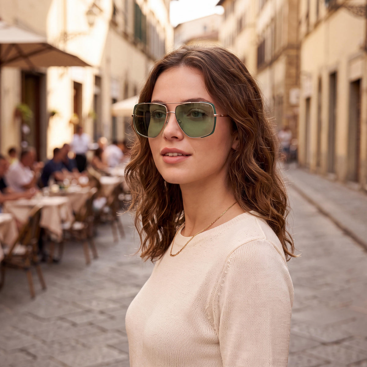 GUESS Gu00220 Women's Acetate Matte Dark Green Shiny Pale Gold Frame 62mm UV 400 Non-Polarized Sunglasses, Photo 4