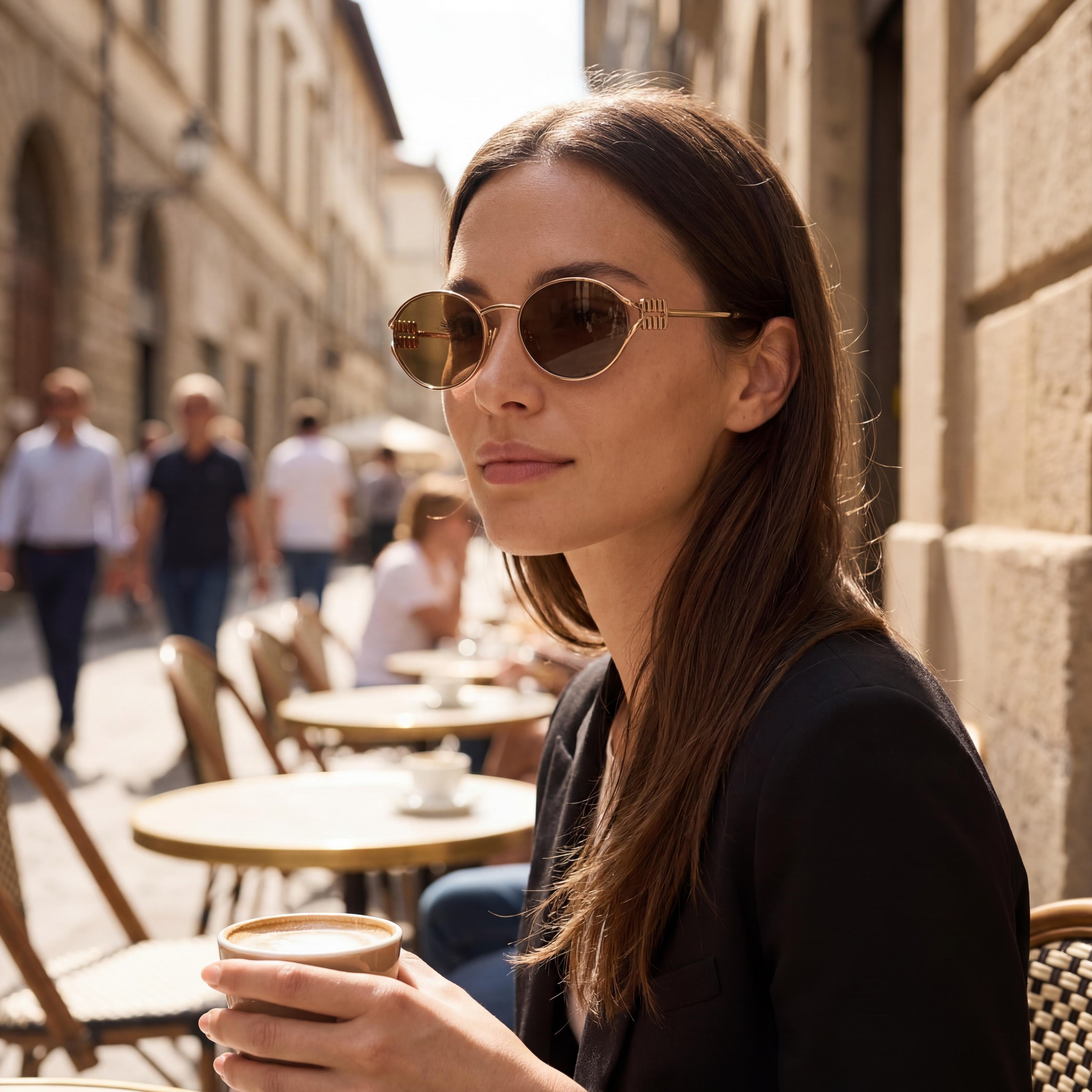 Miu Miu Classic Women's Multicoloured Metal Oval Sunglasses with Dark Brown Lenses, 54mm Lens Width, Photo 6