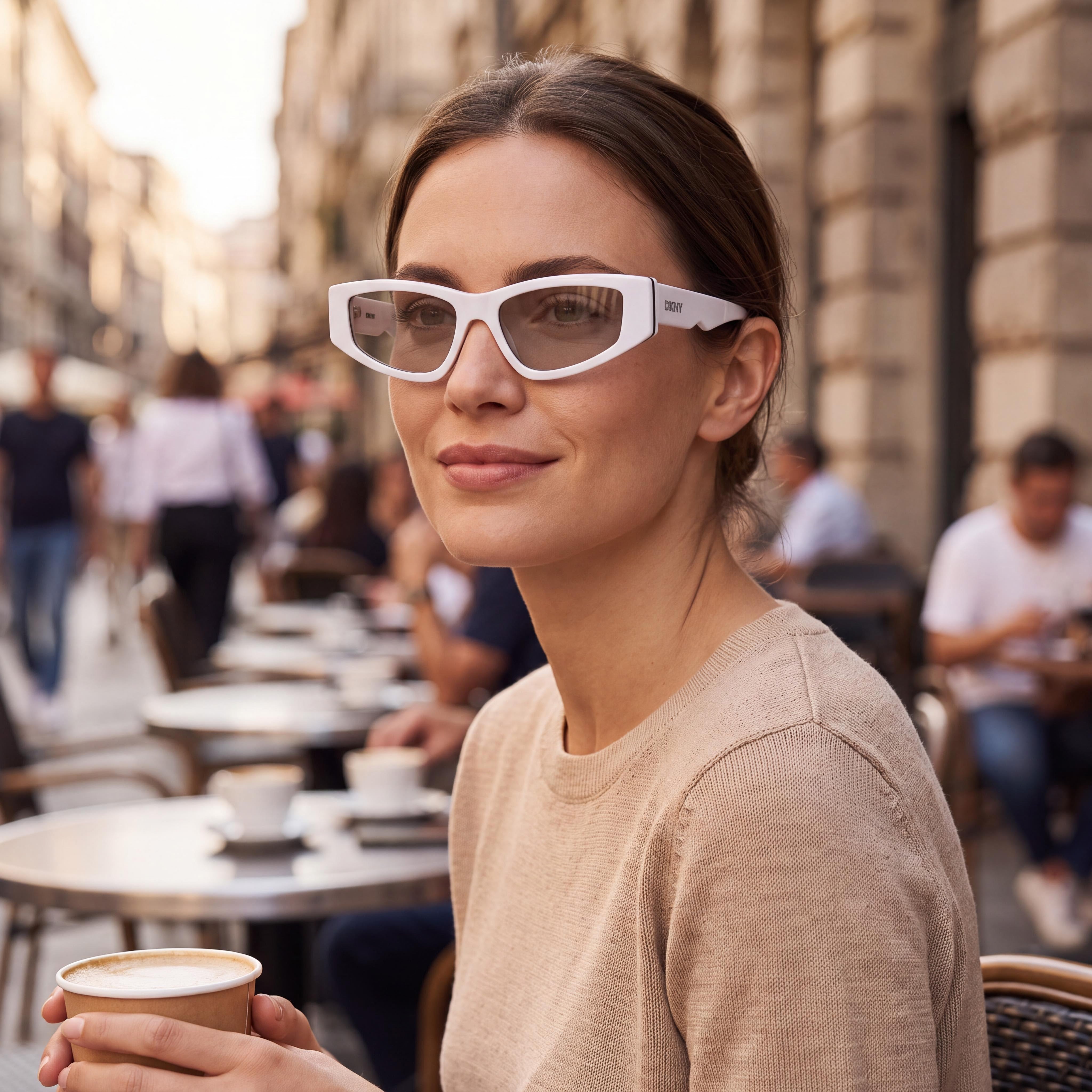 DKNY Women's Classic White Acetate Smoke Silver Flash Sunglasses 100% UV Protection 55-17-140, Photo 6