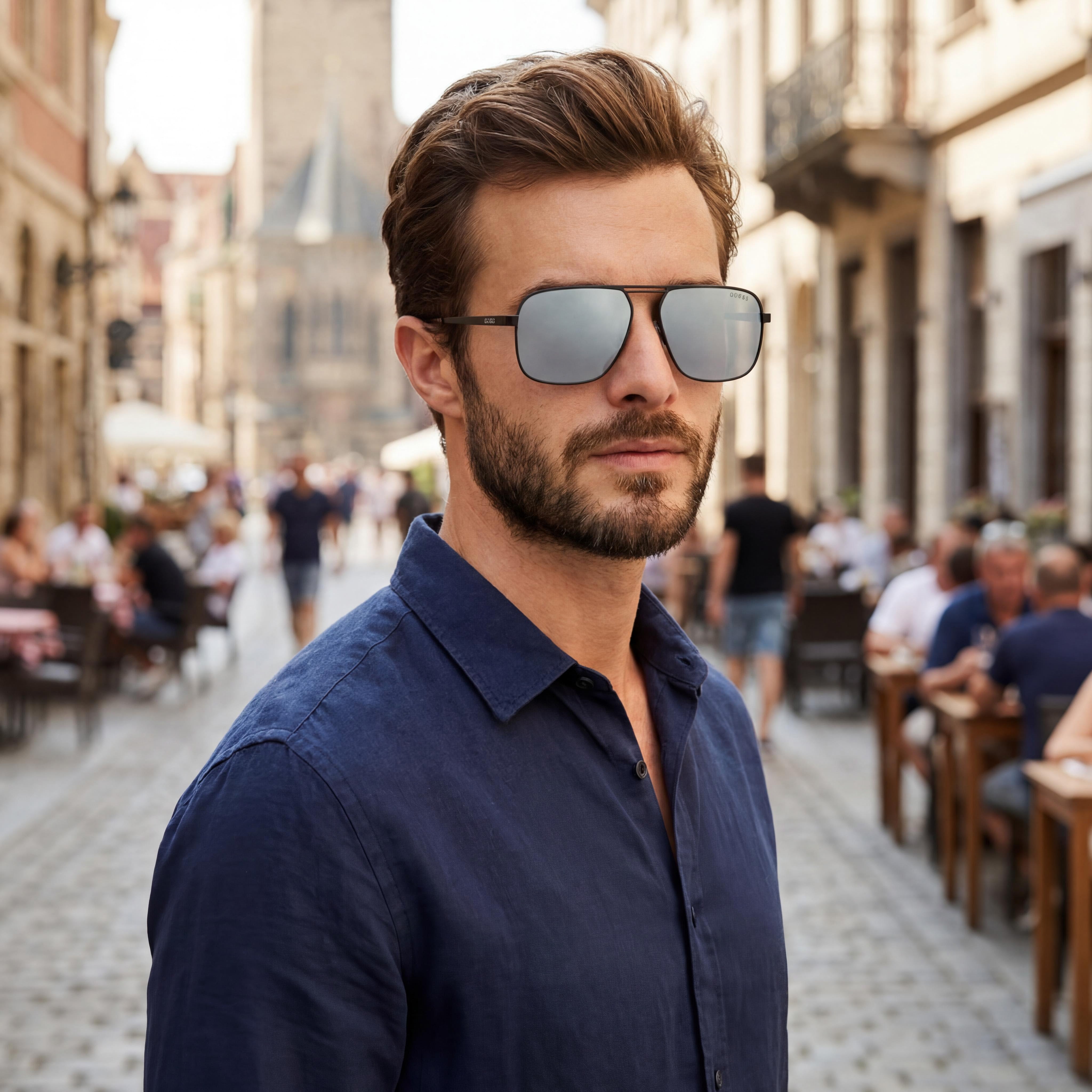 Gafas de sol GUESS clásicas de metal para hombre con protección UV, negro mate con lentes degradadas grises de 58 mm, Photo 6