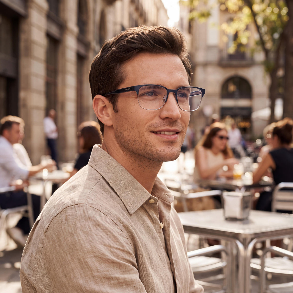 Lacoste Modern Men's Matte Blue Polycarbonate Non-Polarized Eyeglasses 53mm Lens 18mm Bridge 145mm Temple, Photo 4