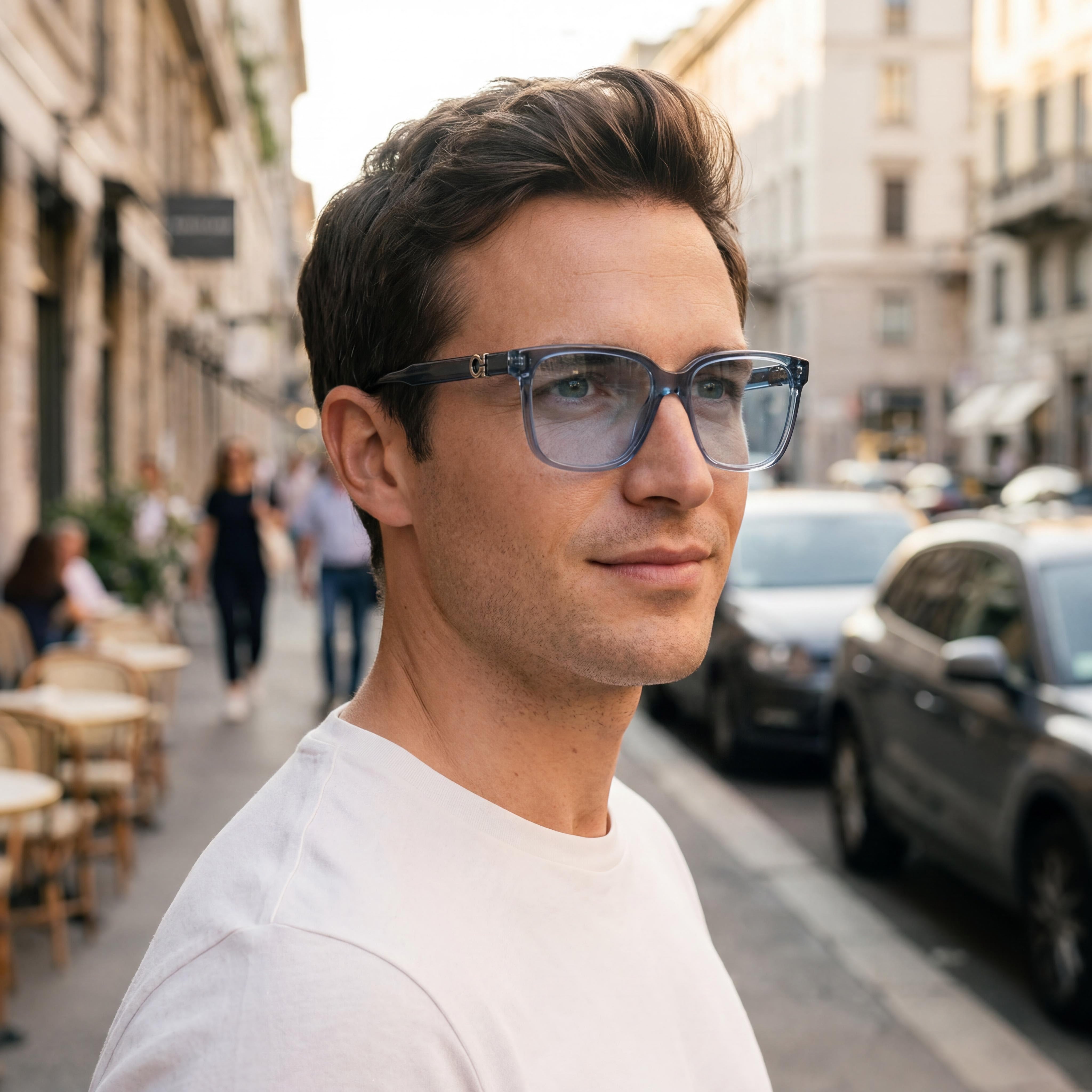 Ferragamo Men’s Casual SF3043E Ophthalmic Eyeglasses Transparent Blue Frame (Acetate or Metal) 57-16-145, Photo 4